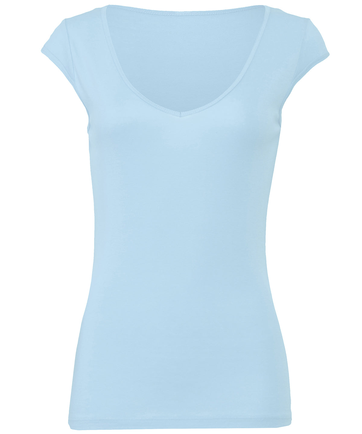 Tryck din logga på T-shirts från Bella Canvas - Anpassa Sheer mini rib t-shirt med v-ringad hals i färgen för företag, föreningar och privatpersoner