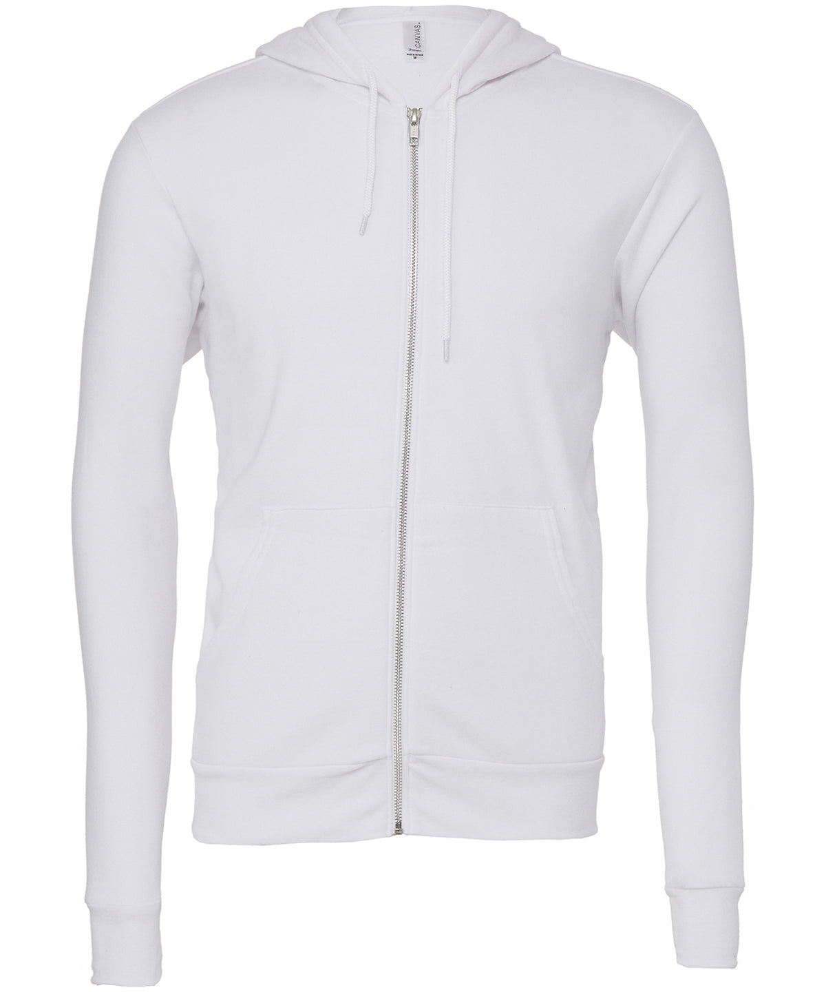 Tryck din logga på Hoodies från Bella Canvas - Anpassa Luvtröja med dragkedja i polycottonfleece för unisex i färgen Vit för företag, föreningar och privatpersoner