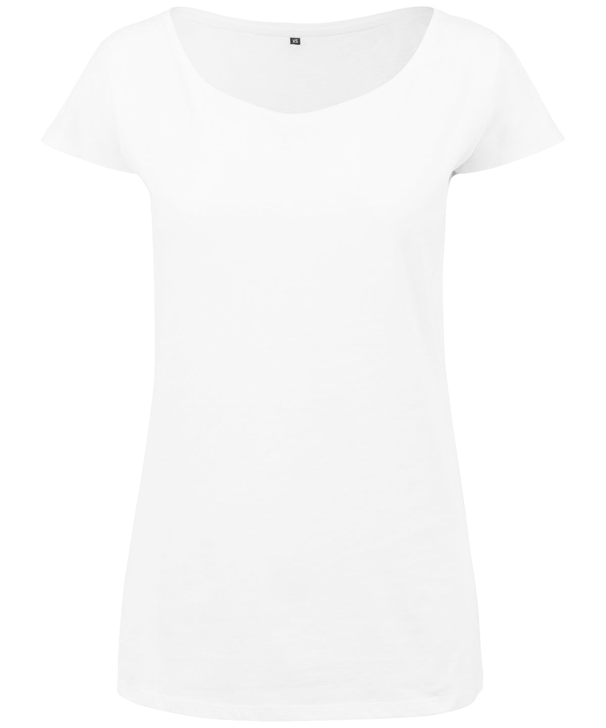 Tryck din logga på T-shirts från Build Your Brand - Anpassa T-shirt med vid hals för damer i färgen Vit för företag, föreningar och privatpersoner
