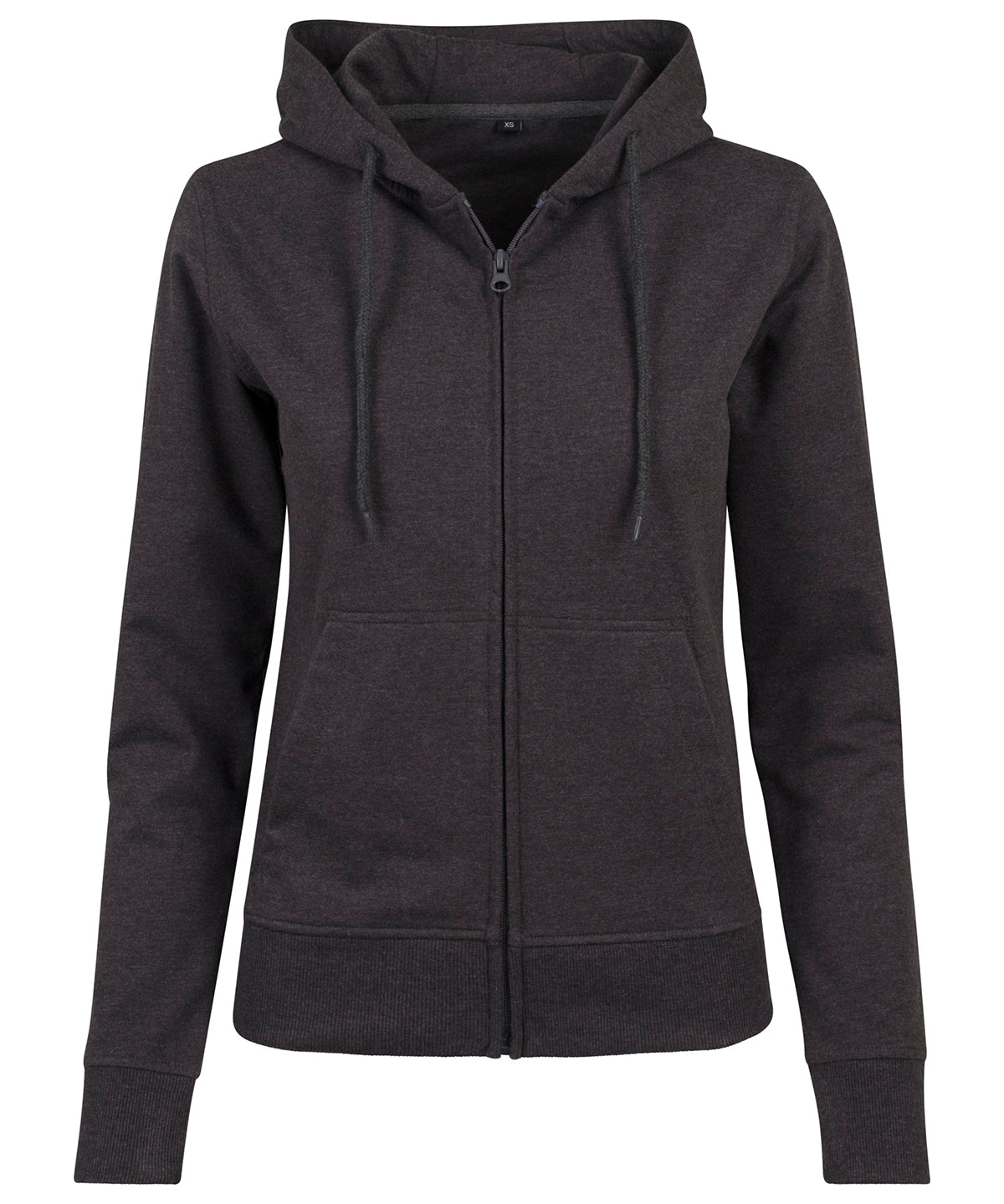 Tryck din logga på Hoodies från Build Your Brand - Anpassa Luvtröja med dragkedja i frotté för damer i färgen Mörkgrå för företag, föreningar och privatpersoner