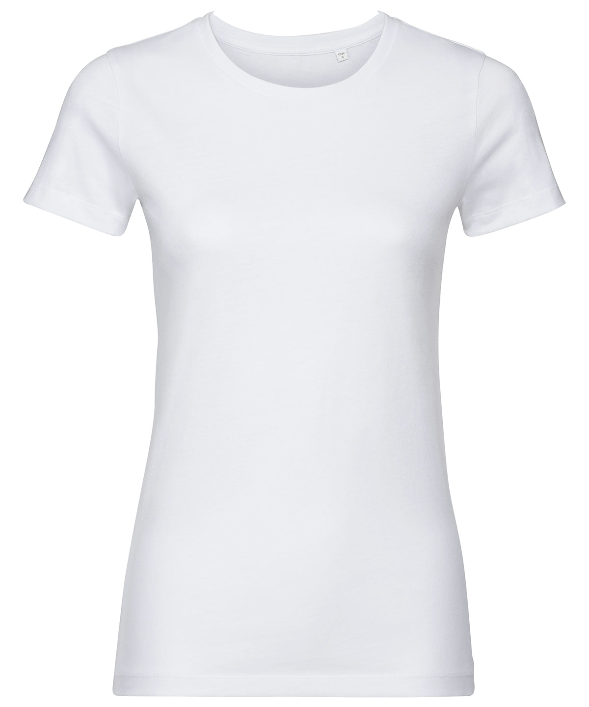 Tryck din logga på T-shirts från Russell Europe - Anpassa T-shirt i ren ekologisk bomull för damer i färgen Vit för företag, föreningar och privatpersoner