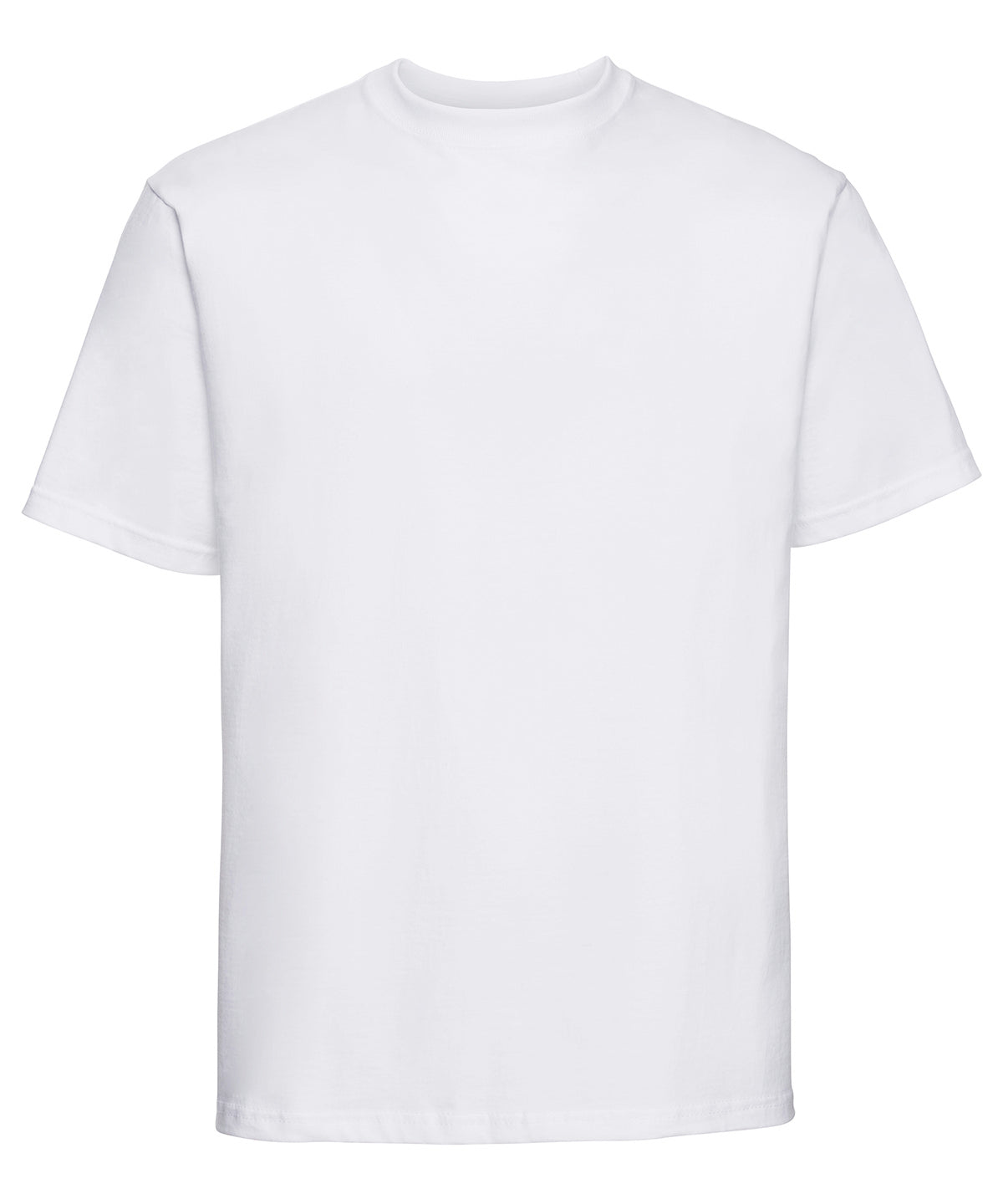 Tryck din logga på T-shirts från Russell Europe - Anpassa Klassisk ringspunnen t-shirt i tungvikt i färgen Vit för företag, föreningar och privatpersoner