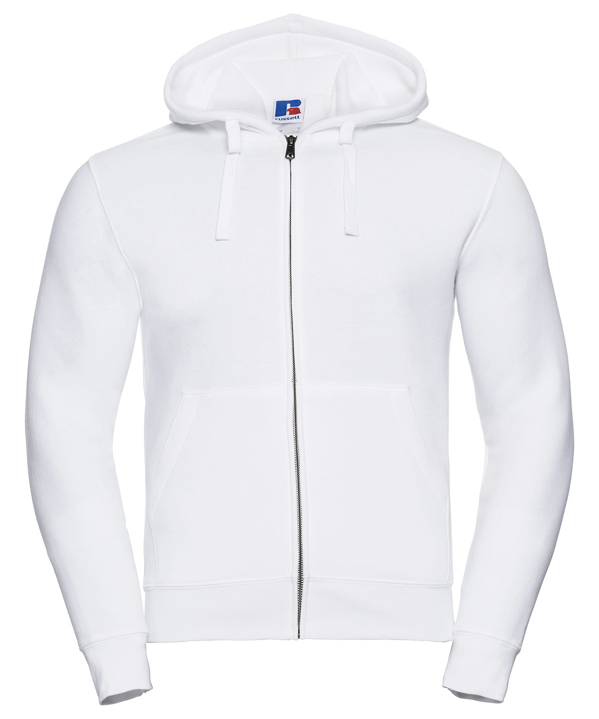 Tryck din logga på Hoodies från Russell Europe - Anpassa Autentisk huvtröja med dragkedja i färgen Vit för företag, föreningar och privatpersoner