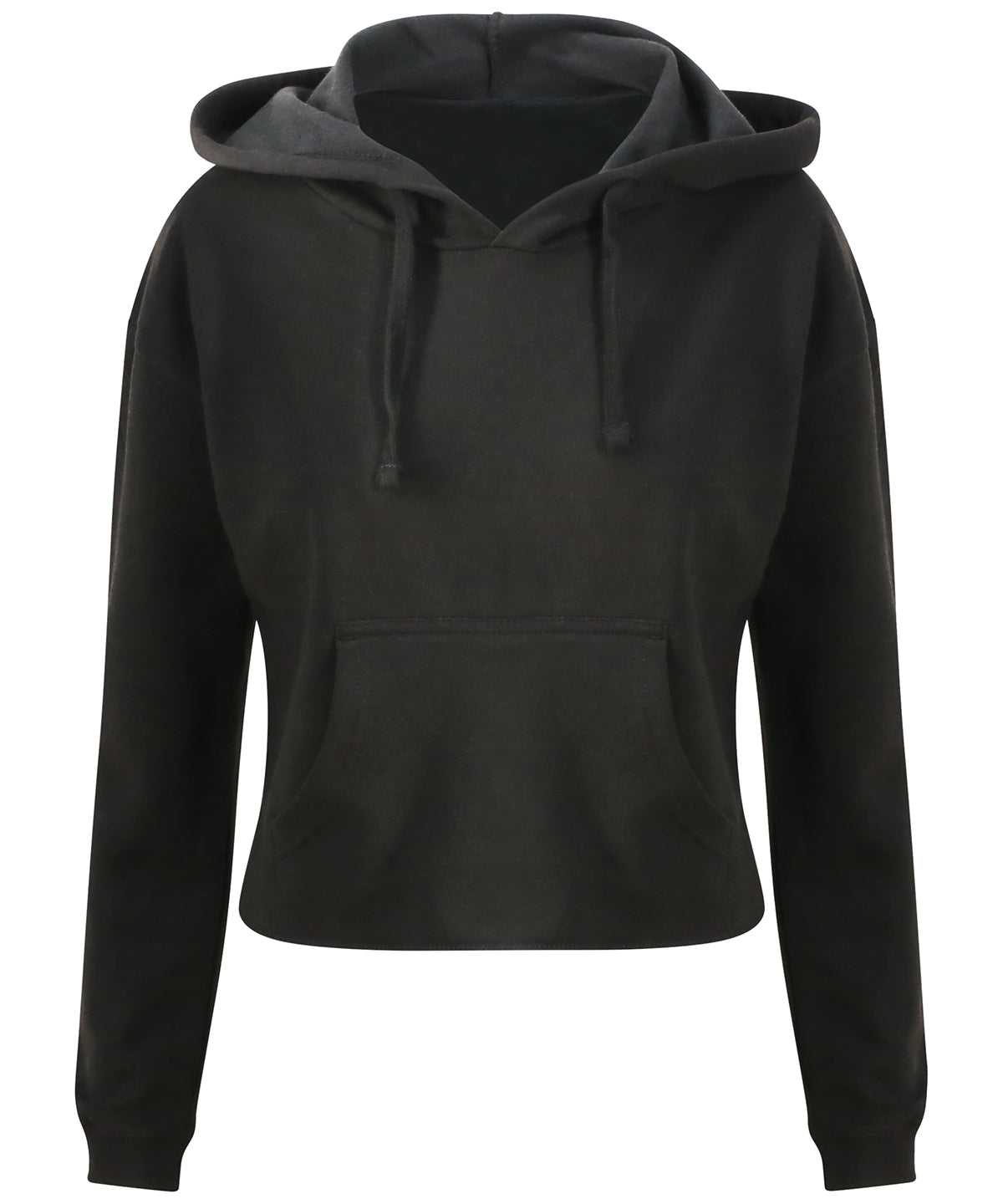 Tryck din logga på Hoodies från AWDis Just Hoods - Anpassa Croppad huvtröja för dam i färgen Svart för företag, föreningar och privatpersoner