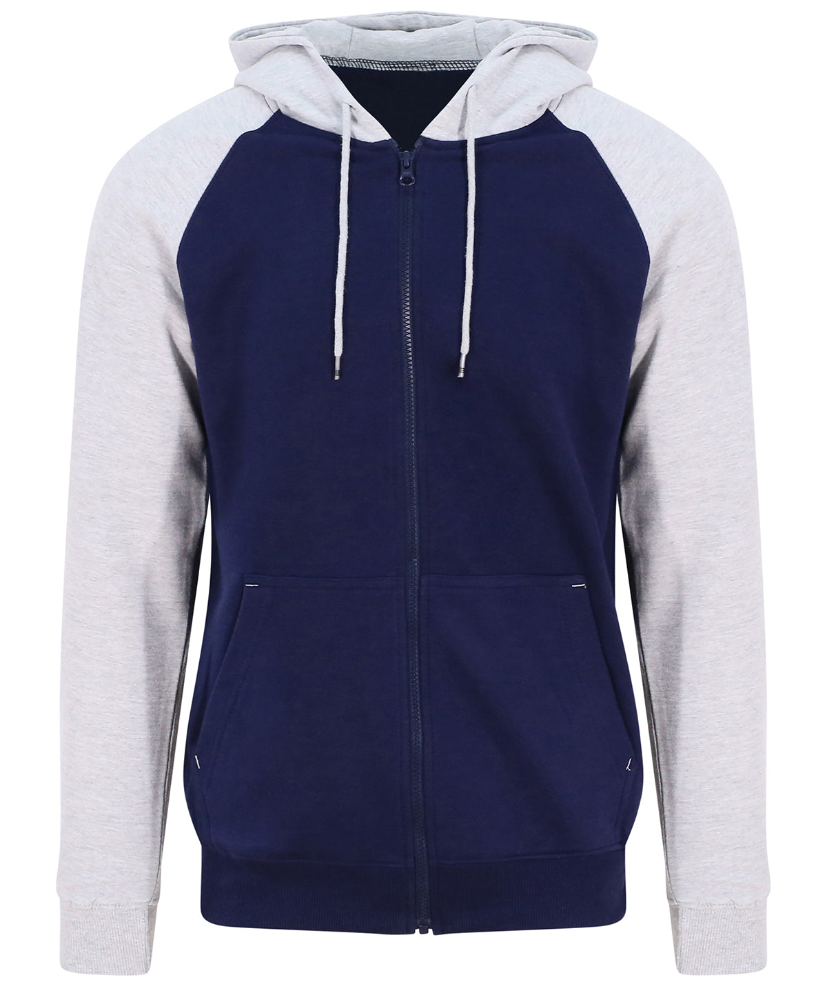 Tryck din logga på Hoodies från AWDis Just Hoods - Anpassa Baseball zoodie i färgen Marinblå för företag, föreningar och privatpersoner