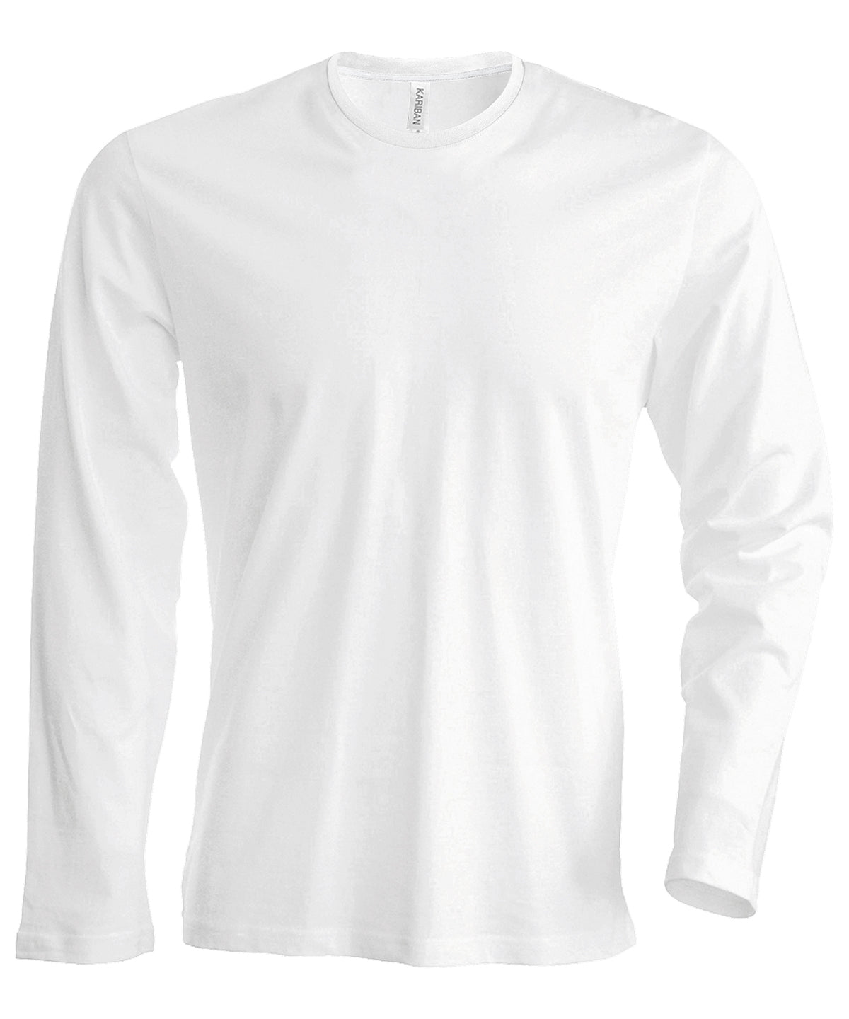 Tryck din logga på T-shirts från Kariban - Anpassa Långärmad T-shirt med rund hals för herr i färgen Vit för företag, föreningar och privatpersoner