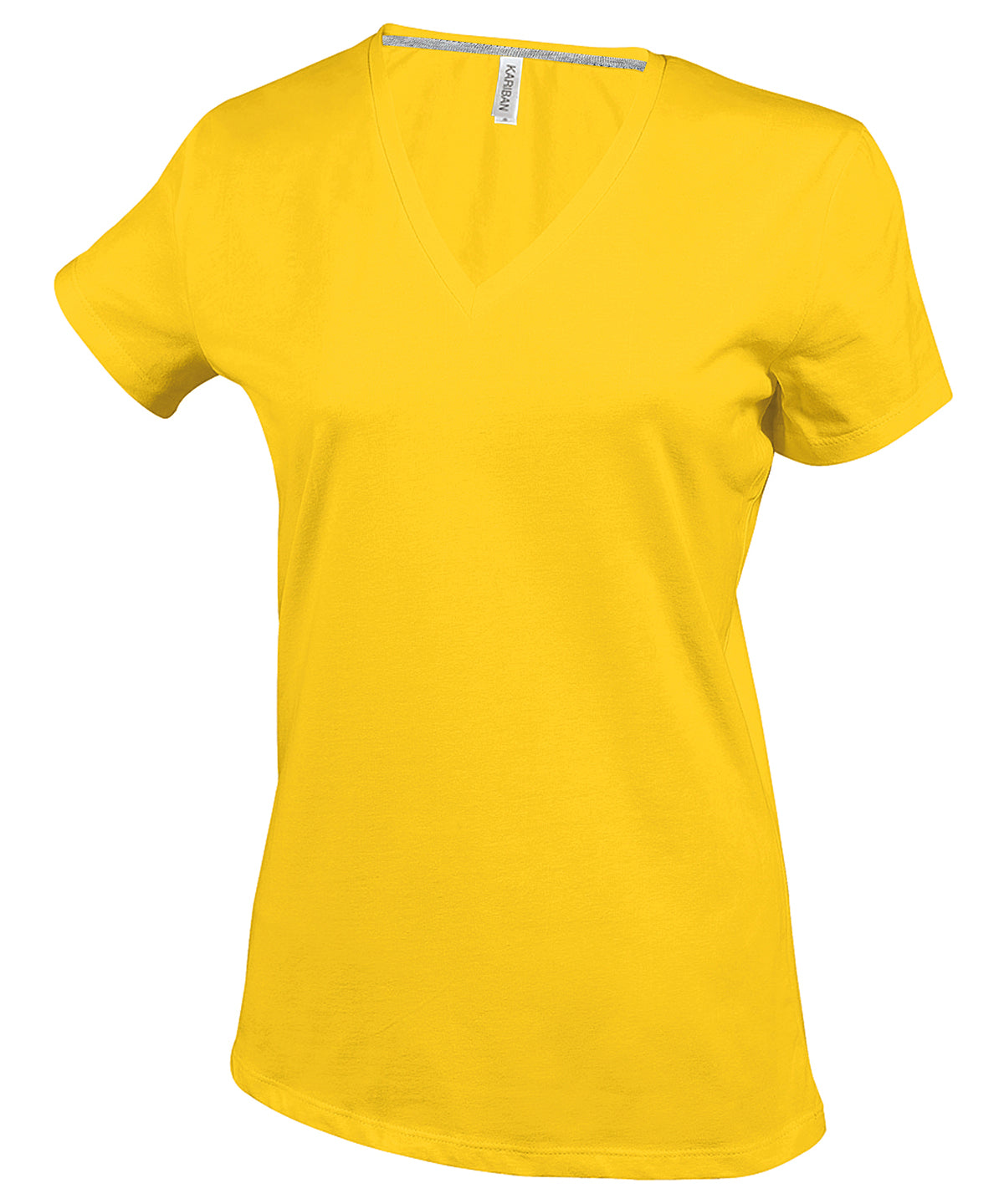Tryck din logga på T-shirts från Kariban - Anpassa Kortärmad T-shirt med V-hals för damer i färgen Mellan gul för företag, föreningar och privatpersoner