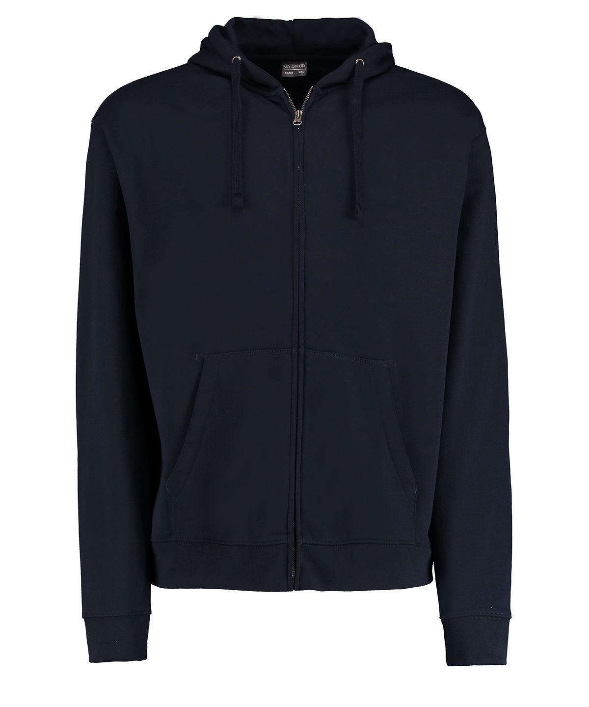 Tryck din logga på Hoodies från Kustom Kit - Anpassa Klassic jacka med huva och dragkedja Superwash 60 långärmad i färgen Marinblå för företag, föreningar och privatpersoner