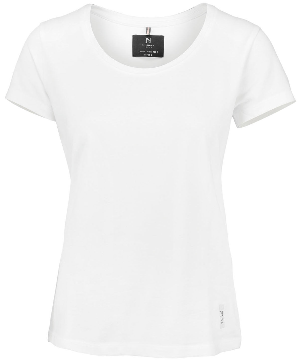 Tryck din logga på T-shirts från Nimbus - Anpassa Dam Danbury the piqu t-shirt i färgen Vit för företag, föreningar och privatpersoner