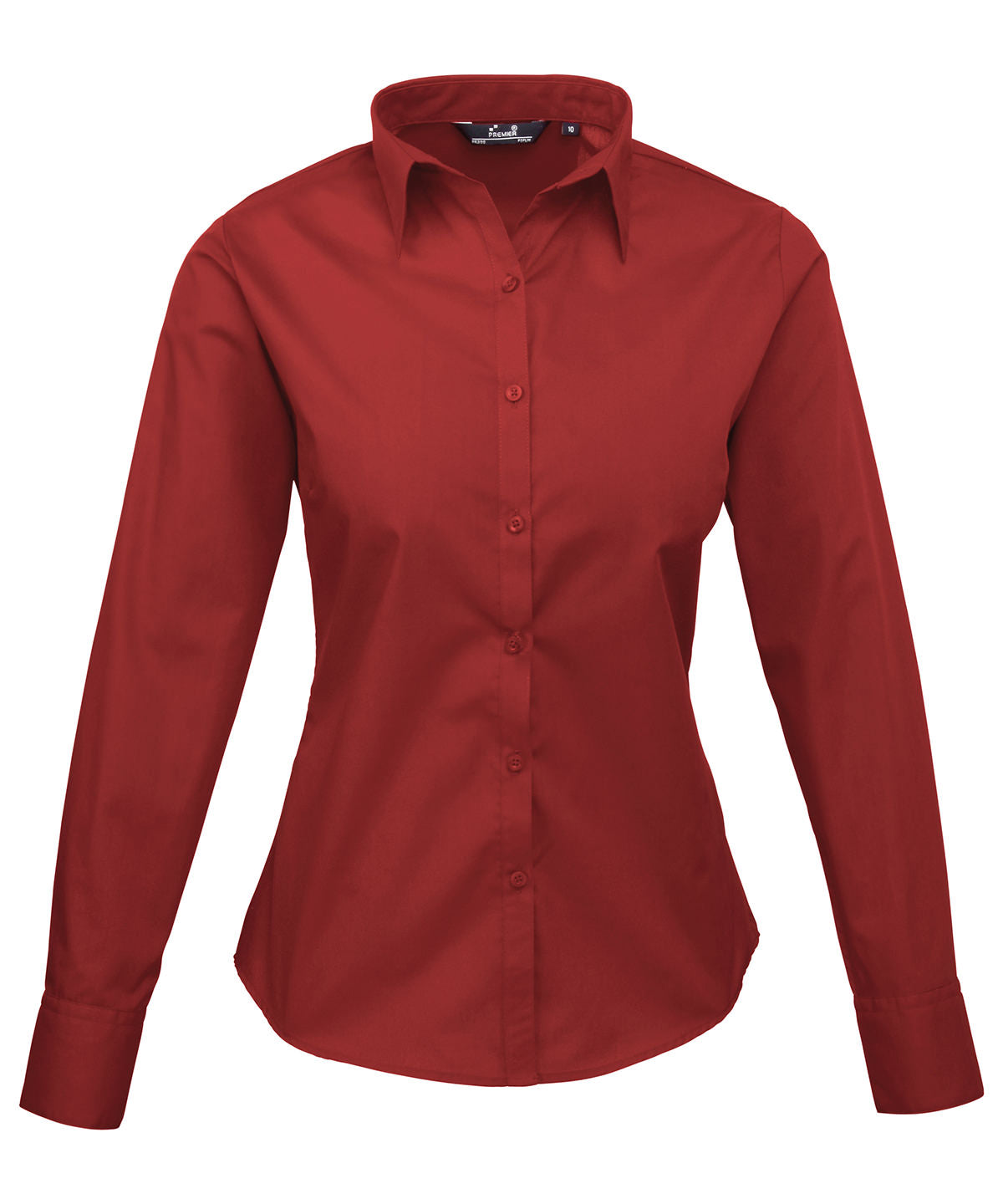 Tryck din logga på Blusar från Premier - Anpassa Långärmad blus i poplin för damer i färgen Burgundy Wom 6 för företag, föreningar och privatpersoner