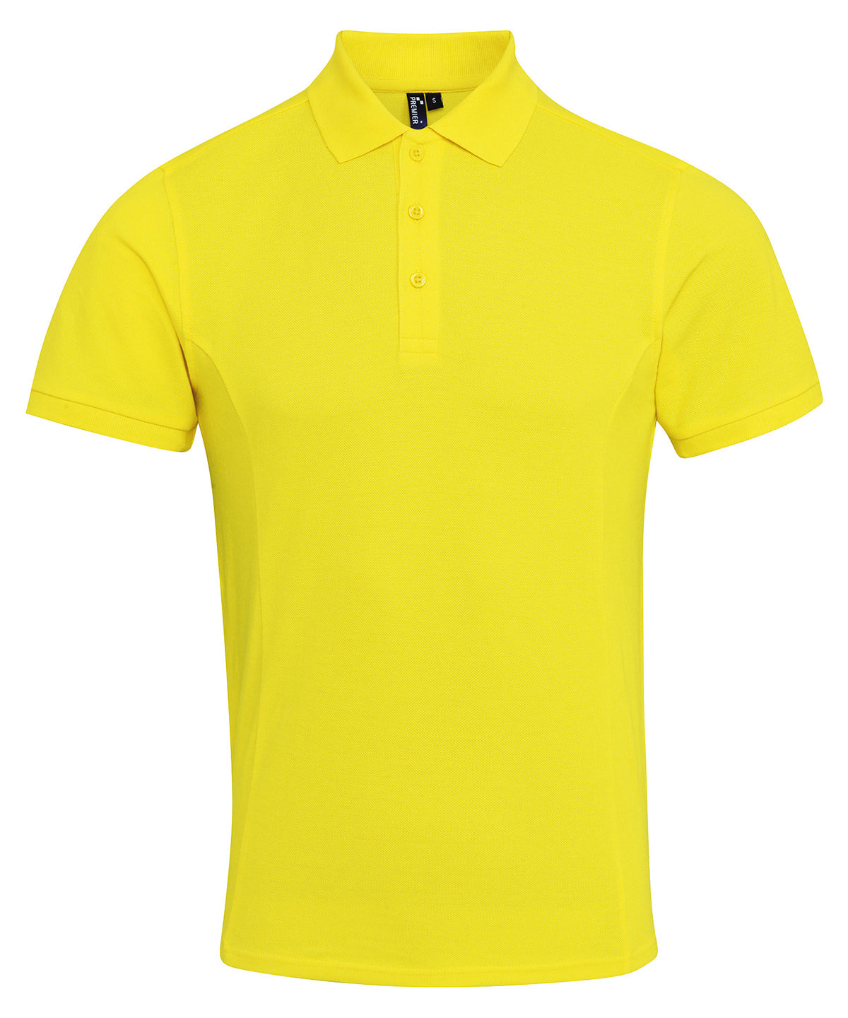 Tryck din logga på Piké från Premier - Anpassa Coolchecker Piké plus piqu i färgen Mellan gul för företag, föreningar och privatpersoner