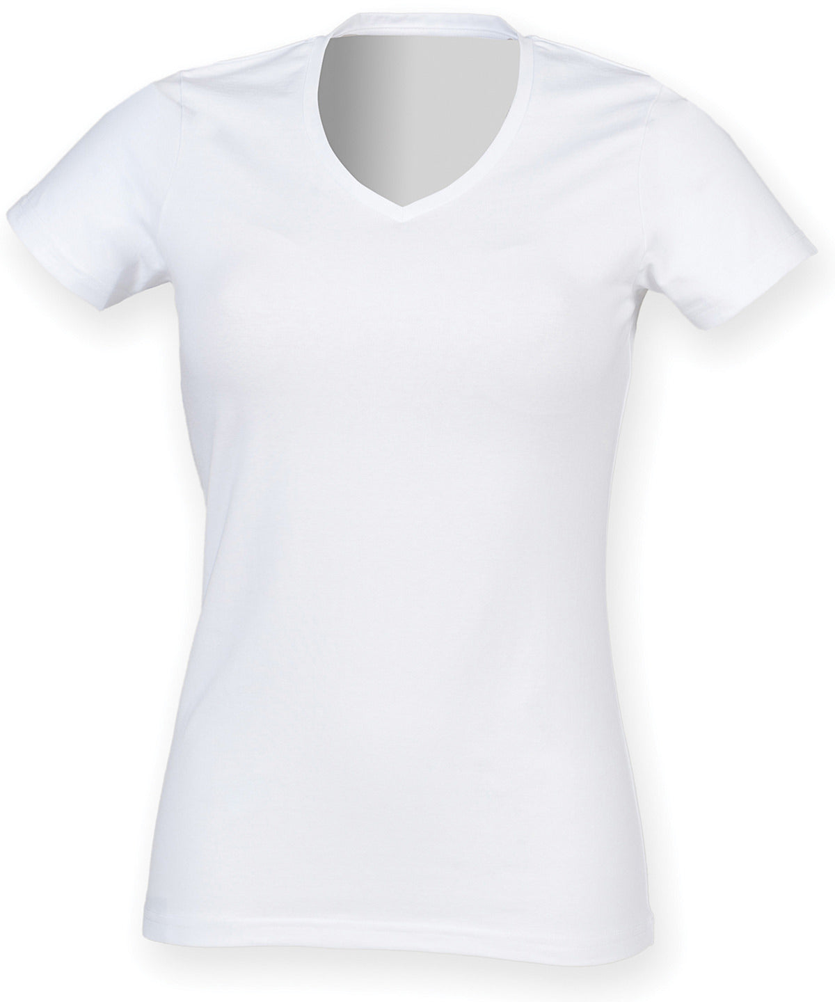 Tryck din logga på T-shirts från SF - Anpassa Feel good t-shirt med stretch och v-hals för damer i färgen Vit för företag, föreningar och privatpersoner