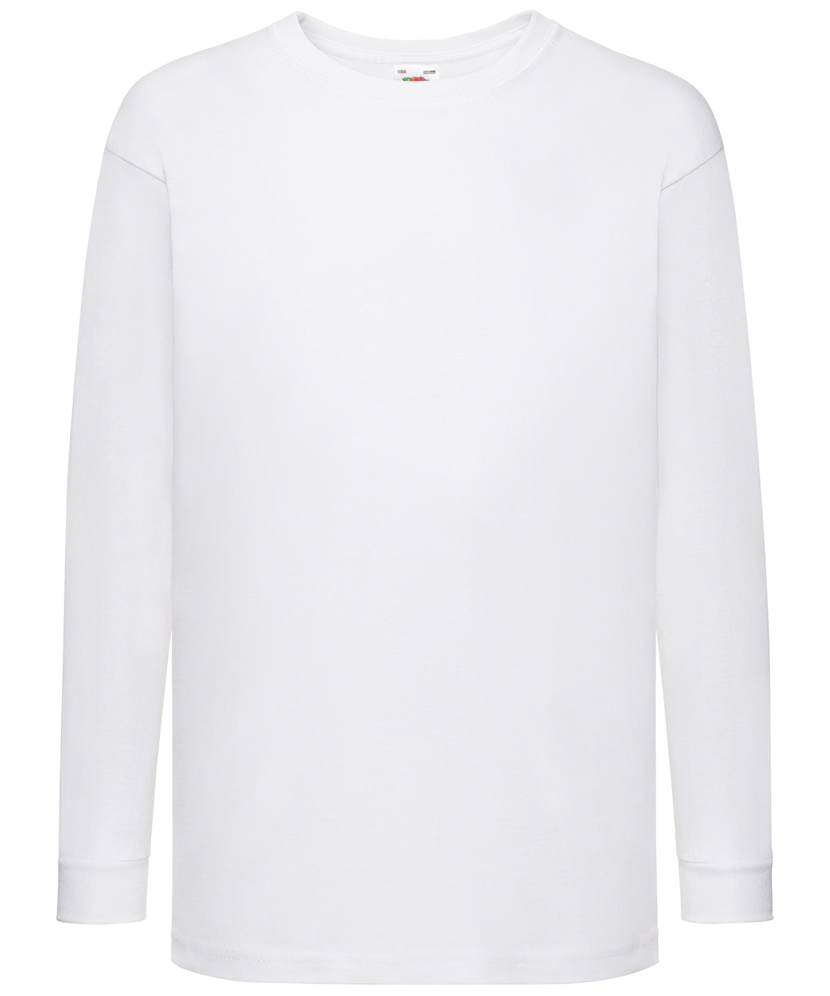 Tryck din logga på T-shirts från Fruit of the Loom - Anpassa Barn långärmad T med värdefull vikt i färgen Vit för företag, föreningar och privatpersoner