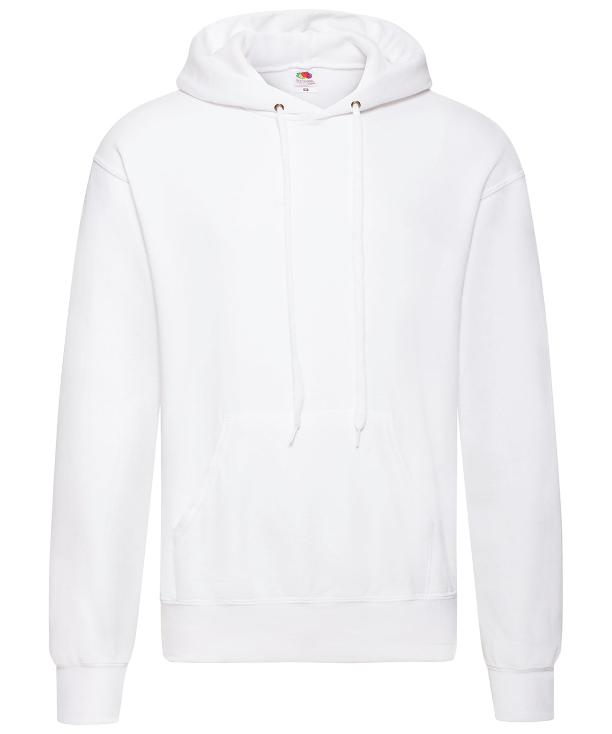 Tryck din logga på Hoodies från Fruit of the Loom - Anpassa Klassisk 80/20 sweatshirt med huva i färgen Vit för företag, föreningar och privatpersoner