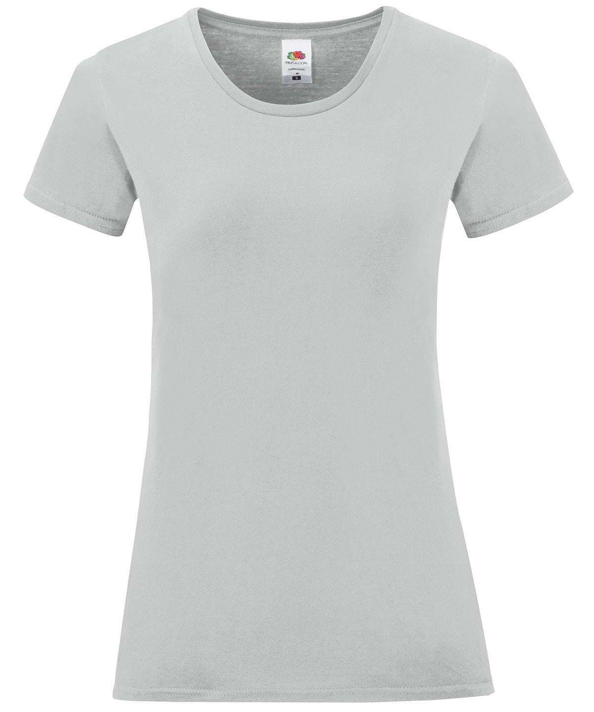 Tryck din logga på T-shirts från Fruit of the Loom - Anpassa Dam ikoniska T i färgen Silver S för företag, föreningar och privatpersoner
