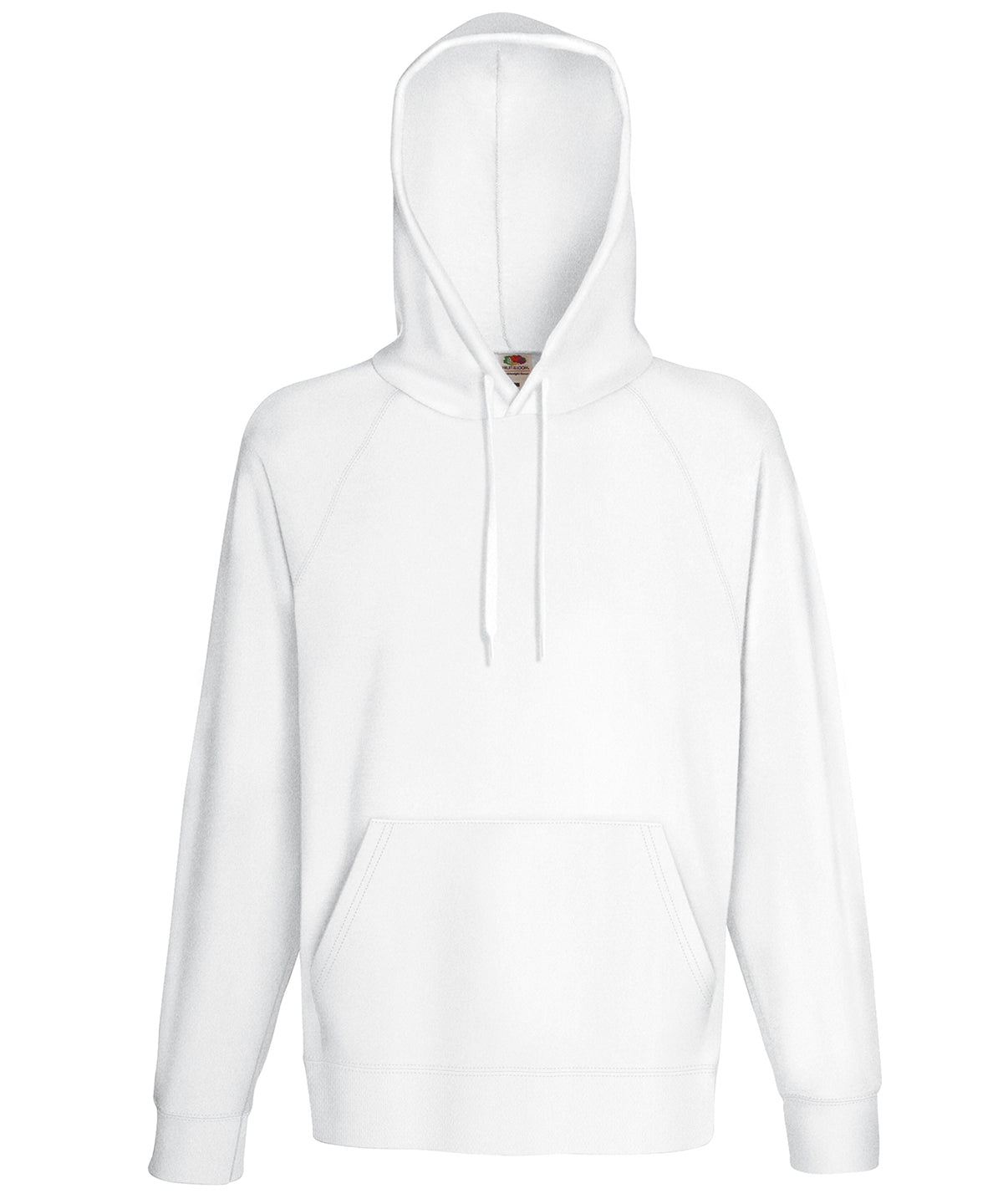Tryck din logga på Hoodies från Fruit of the Loom - Anpassa Lättvikts sweatshirt med huva i färgen Vit för företag, föreningar och privatpersoner