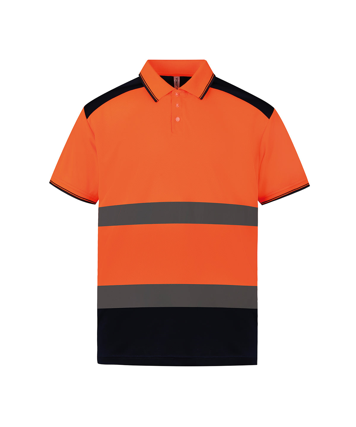 Tryck din logga på Piké från Yoko - Anpassa YOKO - Hi-vis tvåfärgad piké i färgen Neon orange för företag, föreningar och privatpersoner