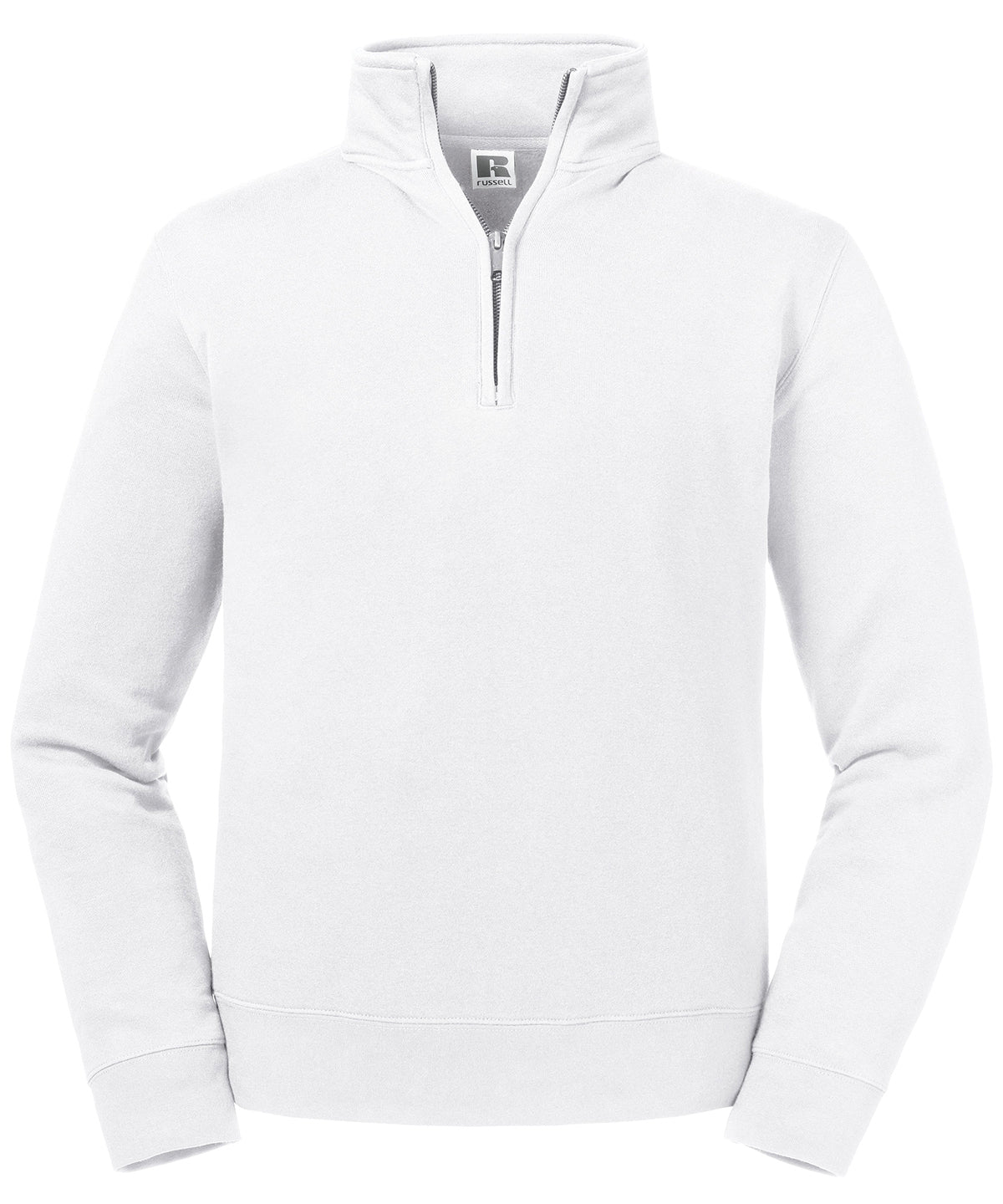Tryck din logga på Sweatshirts från Russell Europe - Anpassa Sweatshirt med autentisk dragkedja i färgen Vit för företag, föreningar och privatpersoner