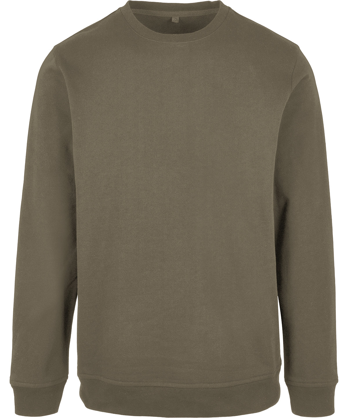 Tryck din logga på Sweatshirts från Build Your Brand Basic - Anpassa Bas rund hals i färgen Oliv för företag, föreningar och privatpersoner