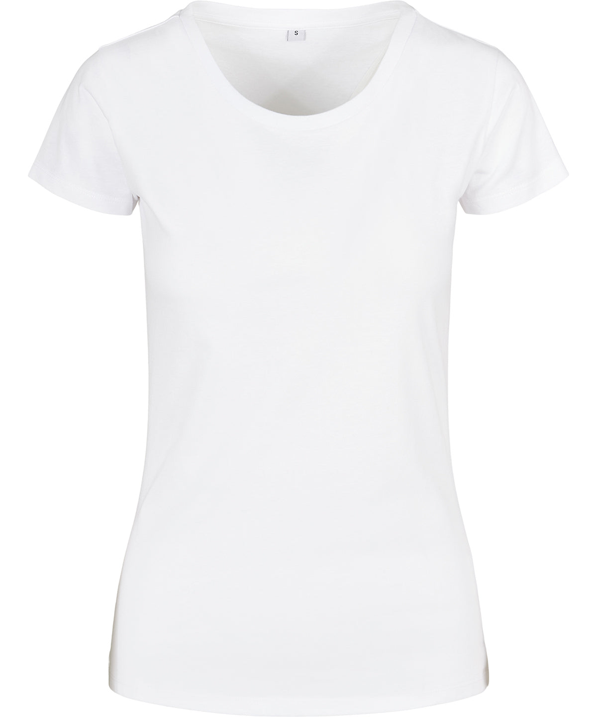 Tryck din logga på T-shirts från Build Your Brand Basic - Anpassa Bas t-shirt för damer i färgen Vit för företag, föreningar och privatpersoner
