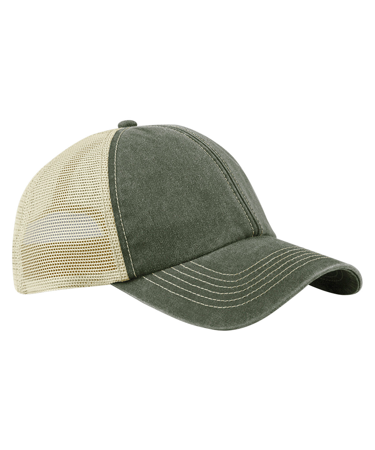 Tryck din logga på Kepsar från Beechfield - Anpassa 6-panel vintage trucker i färgen Oliv One Size för företag, föreningar och privatpersoner