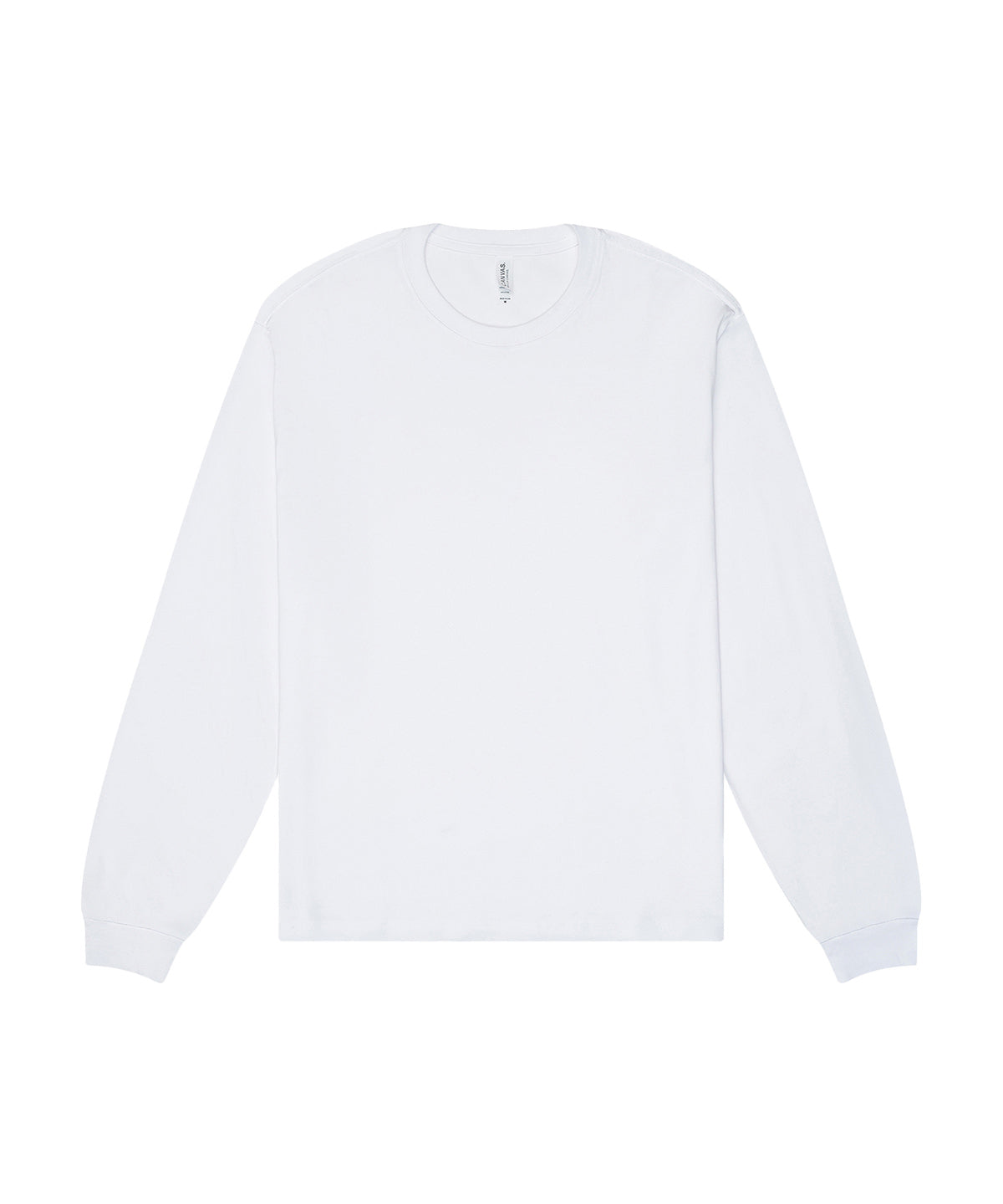 Tryck din logga på T-shirts från Bella Canvas - Anpassa Lång, boxig, långärmad t-shirt för unisex i färgen Vit för företag, föreningar och privatpersoner