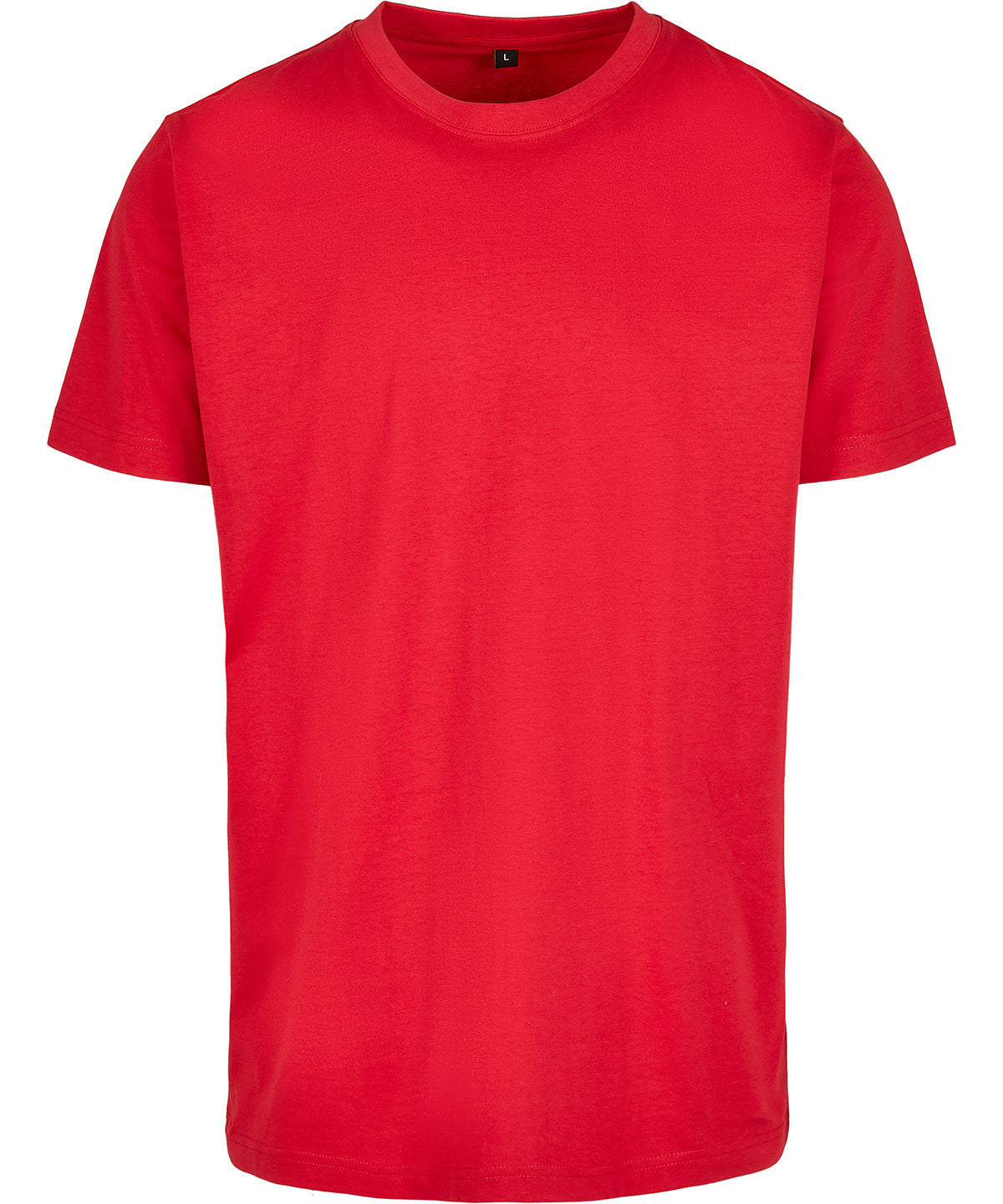 Tryck din logga på T-shirts från Build Your Brand - Anpassa T-shirt med rund hals i färgen Ljusröd för företag, föreningar och privatpersoner