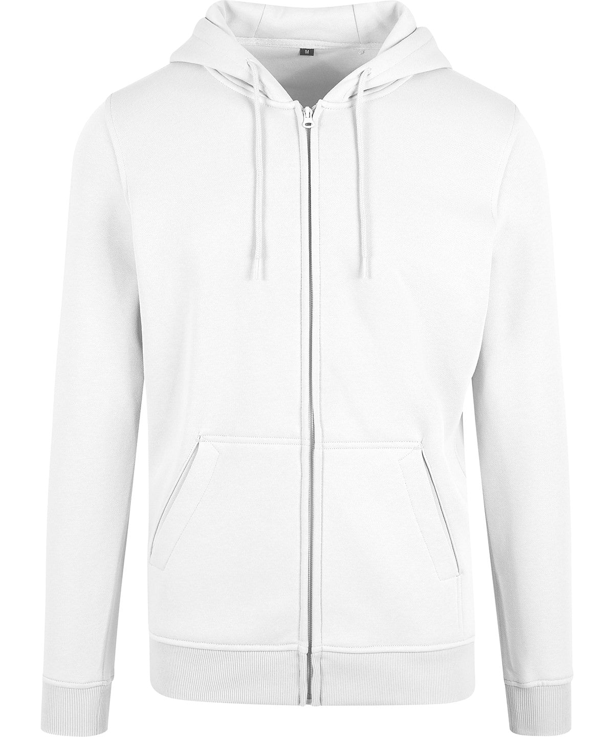 Tryck din logga på Hoodies från Build Your Brand - Anpassa Kraftig huvtröja med dragkedja i färgen Vit för företag, föreningar och privatpersoner