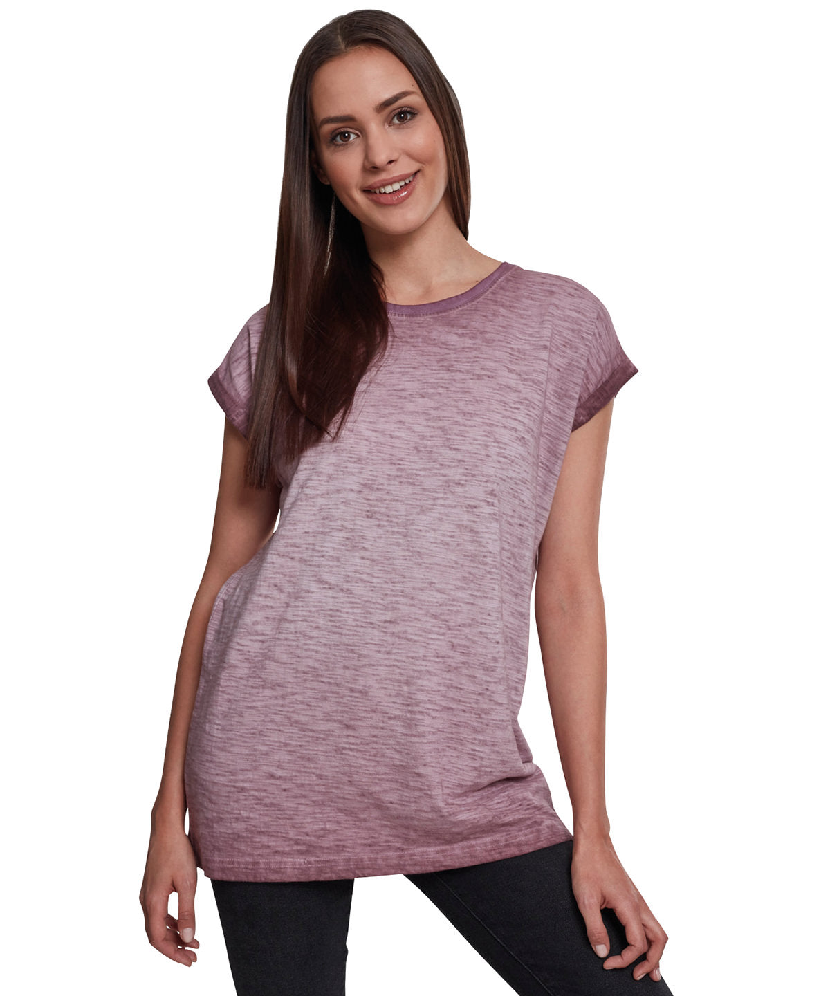 Tryck din logga på T-shirts från Build Your Brand - Anpassa Spray dye t-shirt med förlängda axlar för damer i färgen för företag, föreningar och privatpersoner