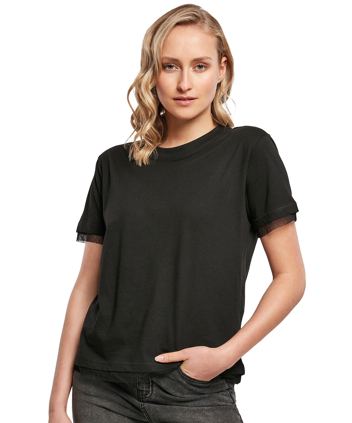 Tryck din logga på T-shirts från Build Your Brand - Anpassa T-shirt med skosnören för damer i färgen för företag, föreningar och privatpersoner