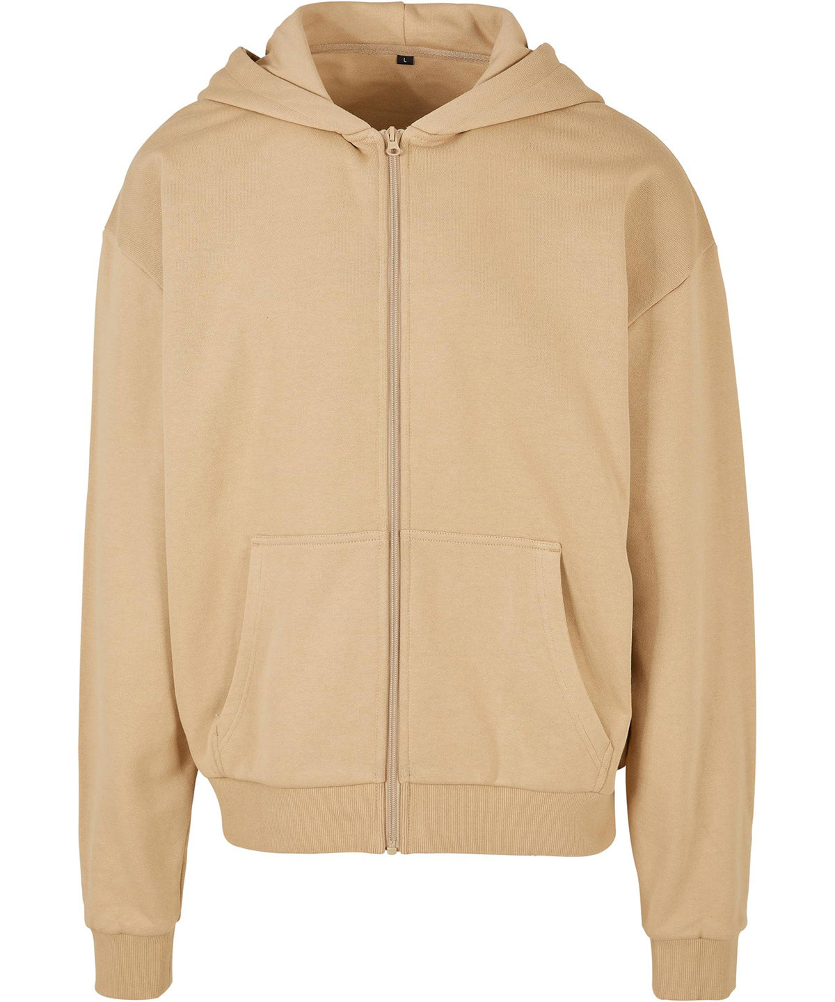 Tryck din logga på Hoodies från Build Your Brand - Anpassa Ultralång huvtröja med dragkedja i färgen Beige för företag, föreningar och privatpersoner