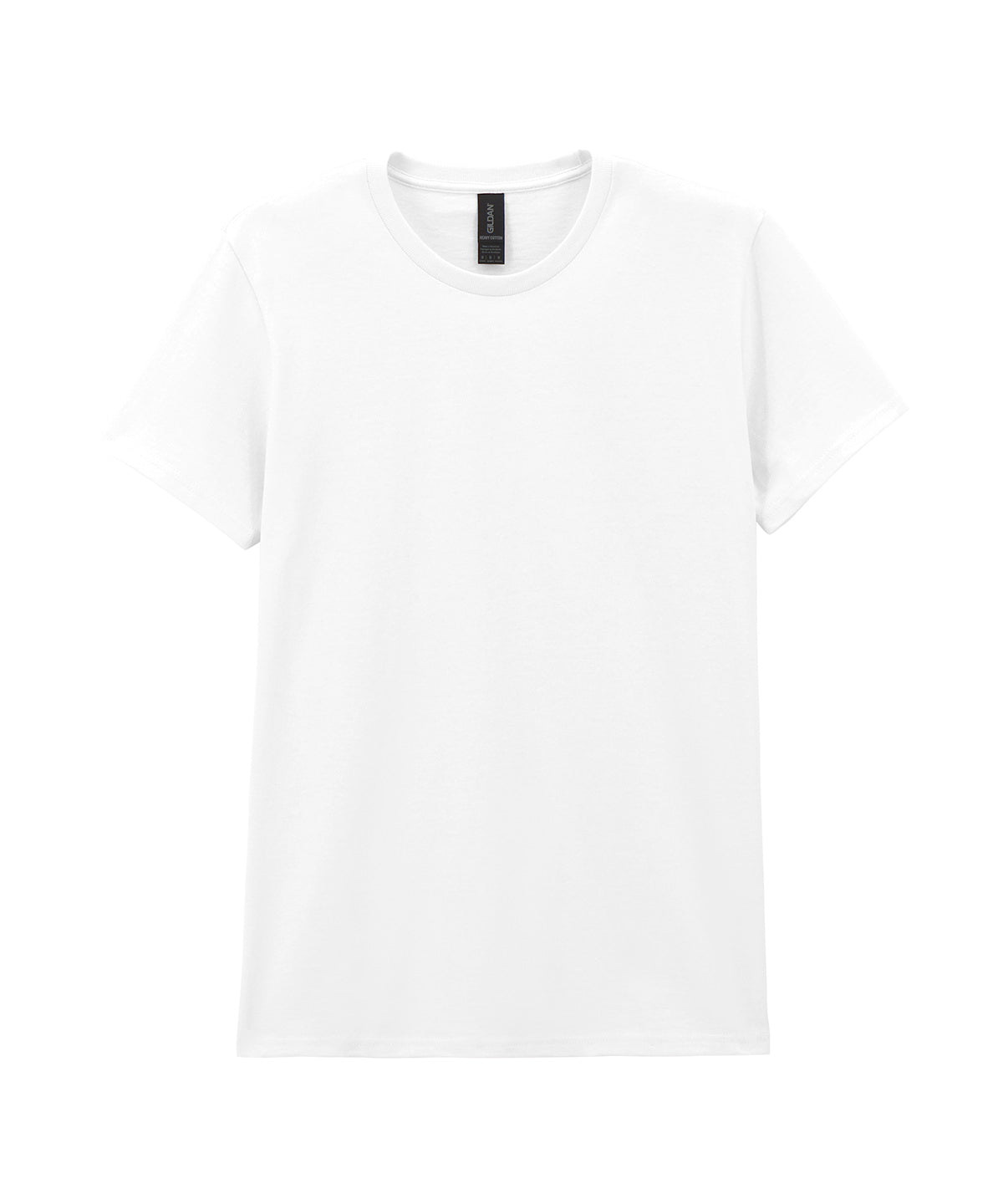 Tryck din logga på T-shirts från Gildan - Anpassa T-shirt i kraftig bomull för damer i färgen Vit för företag, föreningar och privatpersoner