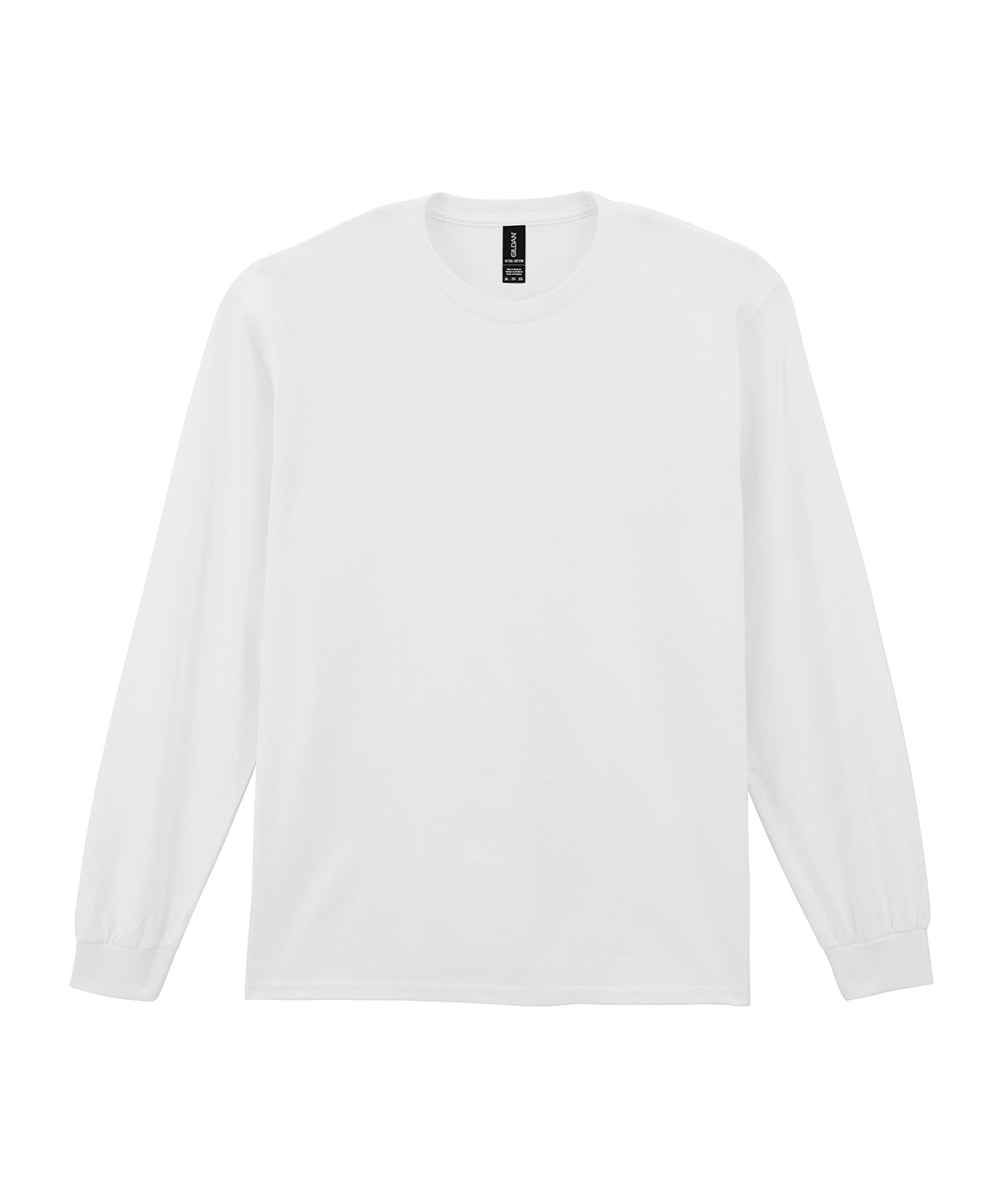 Tryck din logga på T-shirts från Gildan - Anpassa Ultra Cotton långärmad t-shirt för vuxna i färgen Vit för företag, föreningar och privatpersoner