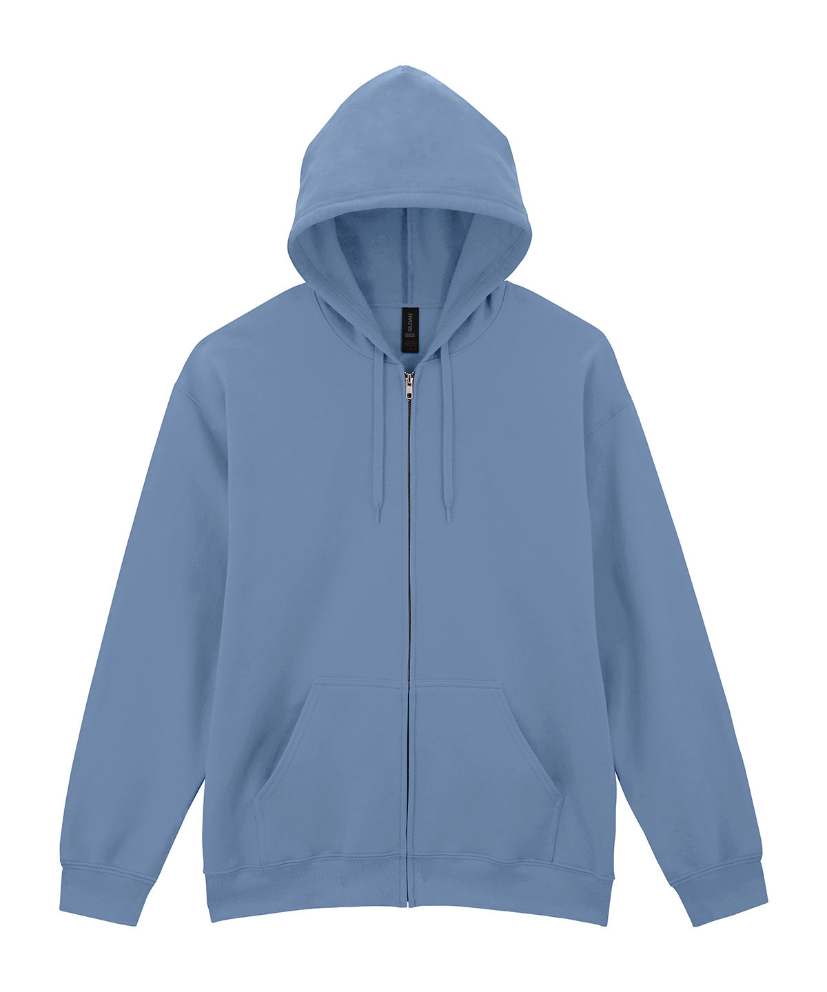 Tryck din logga på Hoodies från Gildan - Anpassa Luvtröja med dragkedja och huva i Softstyle midweight fleece för vuxna i färgen Mellanblå för företag, föreningar och privatpersoner