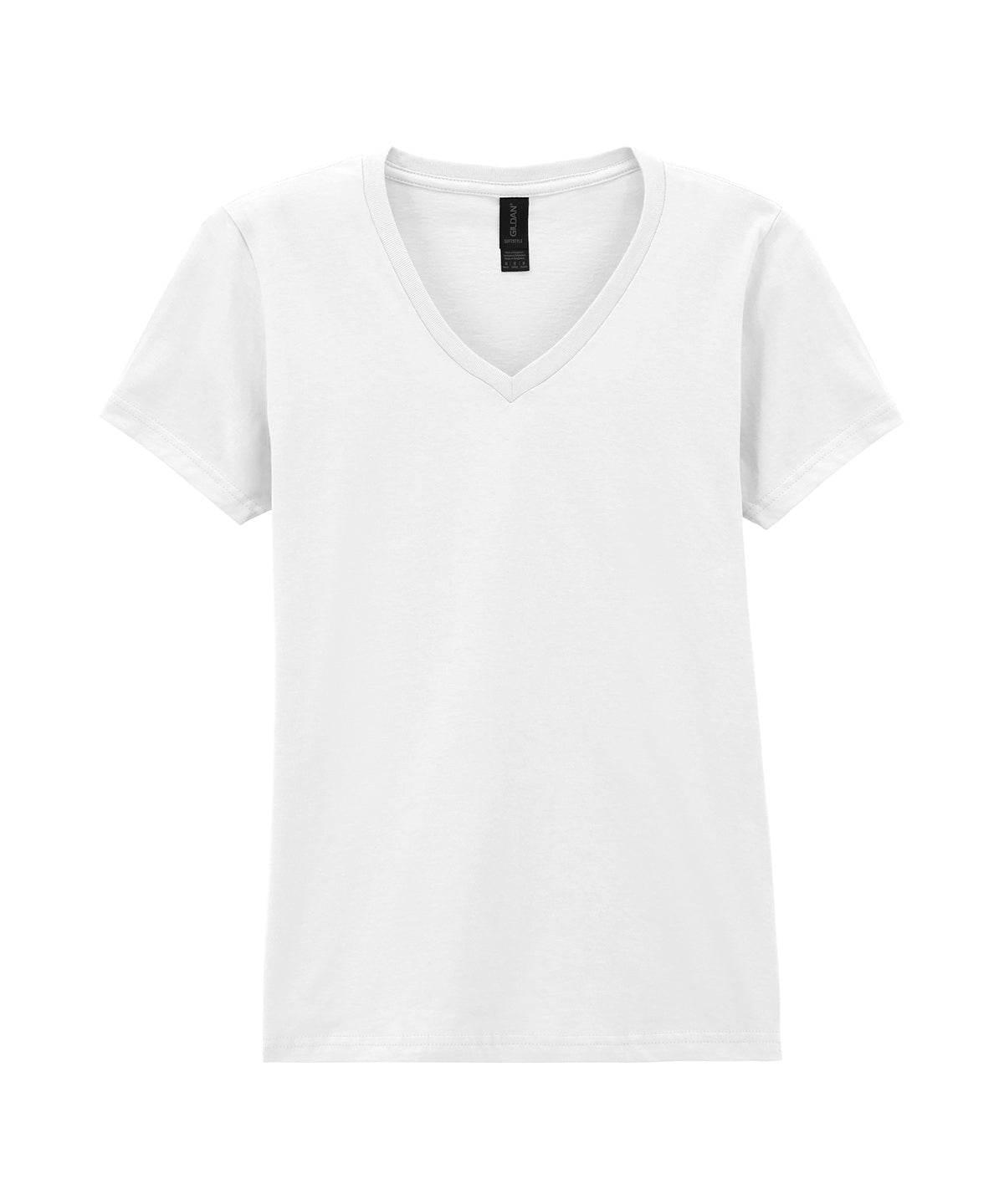 Tryck din logga på T-shirts från Gildan - Anpassa Softstyle t-shirt med v-hals för damer i färgen Vit för företag, föreningar och privatpersoner