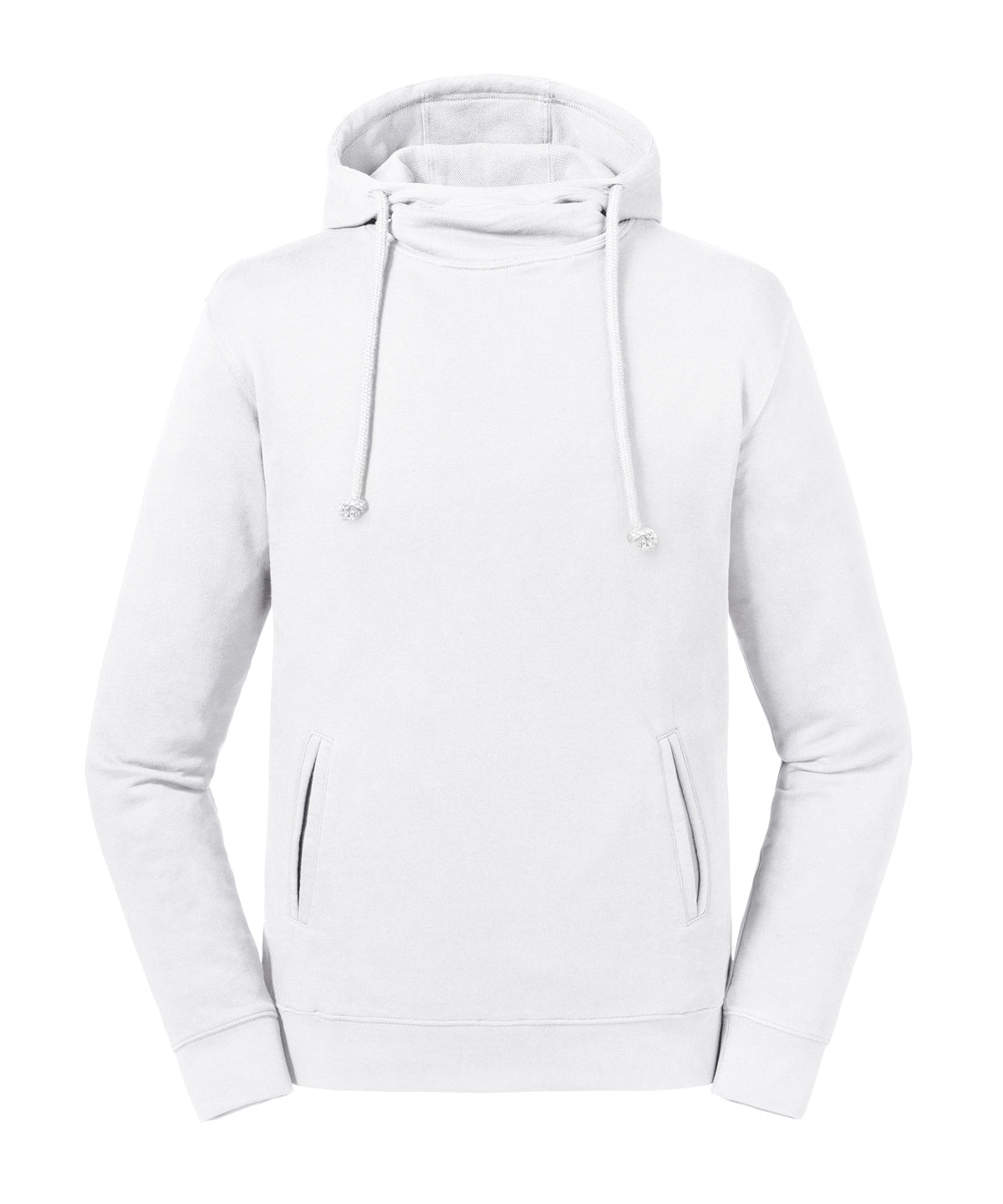 Tryck din logga på Hoodies från Russell Europe - Anpassa Ren ekologisk sweatshirt med hög krage och huva i färgen Vit för företag, föreningar och privatpersoner