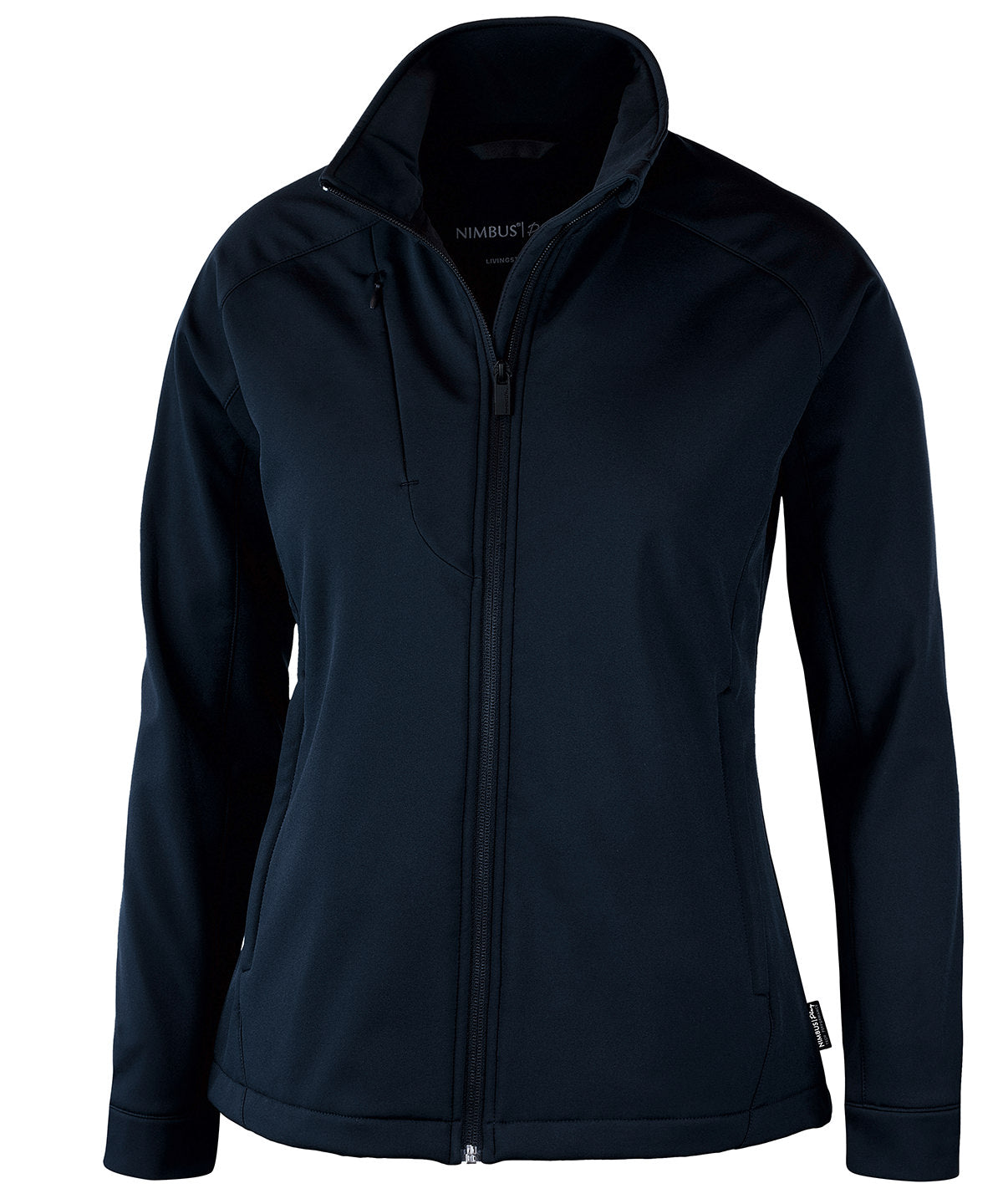 Tryck din logga på Softshelljackor från Nimbus - Anpassa Dam Livingston 4-vägs stretch softshell i färgen Marinblå för företag, föreningar och privatpersoner