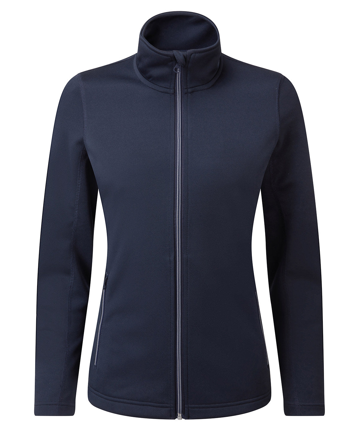 Tryck din logga på Sweatshirts från Premier - Anpassa Sweatshirt med genomgående dragkedja för damer, spun dyed sustainable i färgen Marinblå för företag, föreningar och privatpersoner
