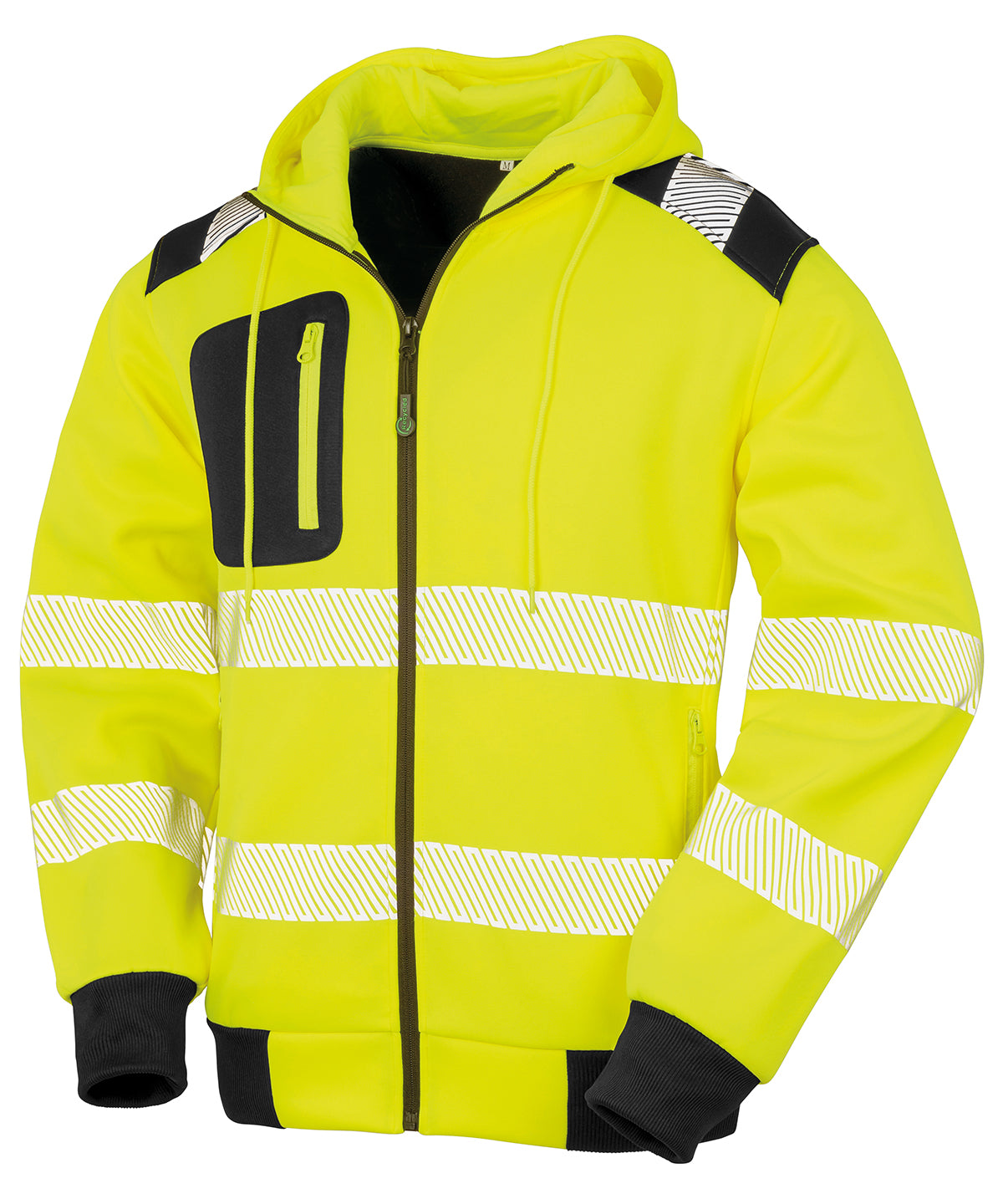 Tryck din logga på Hoodies från Result Genuine Recycled - Anpassa Återvunnen robust säkerhetströja med dragkedja i färgen Neon gul för företag, föreningar och privatpersoner