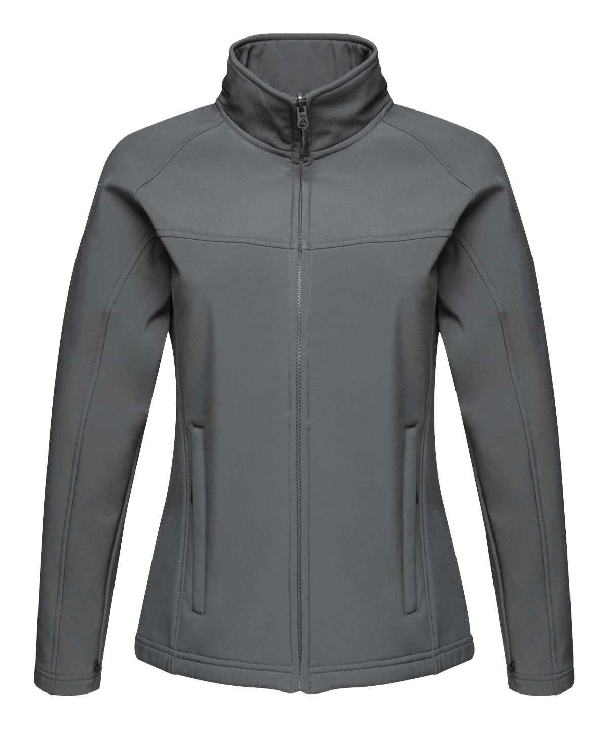 Tryck din logga på Softshelljackor från Regatta Professional - Anpassa Dam Uproar softshell i färgen Mörkgrå för företag, föreningar och privatpersoner
