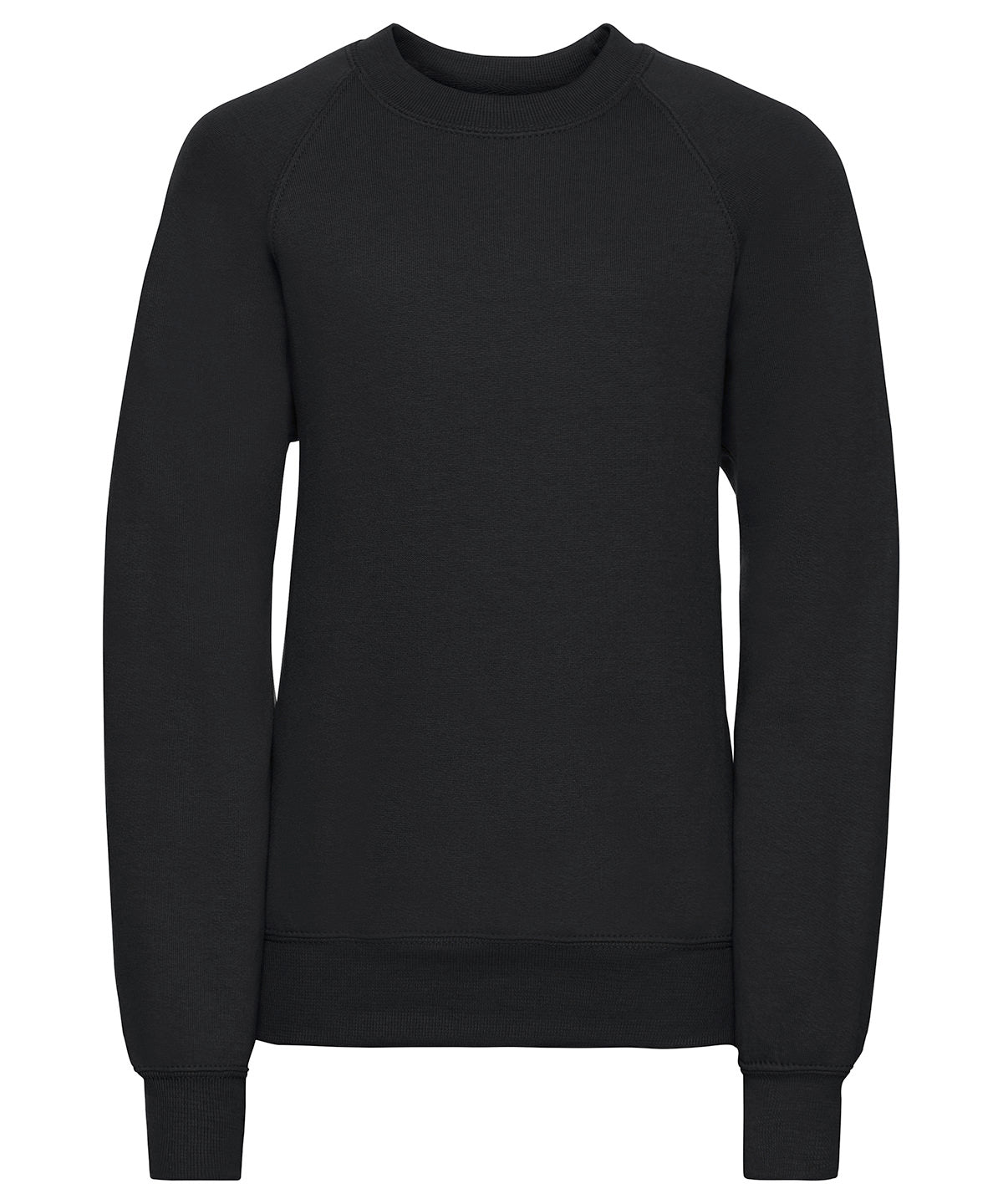 Tryck din logga på Sweatshirts från Russell Europe - Anpassa (7620B) Sweatshirt med raglanärm för barn i färgen Svart för företag, föreningar och privatpersoner