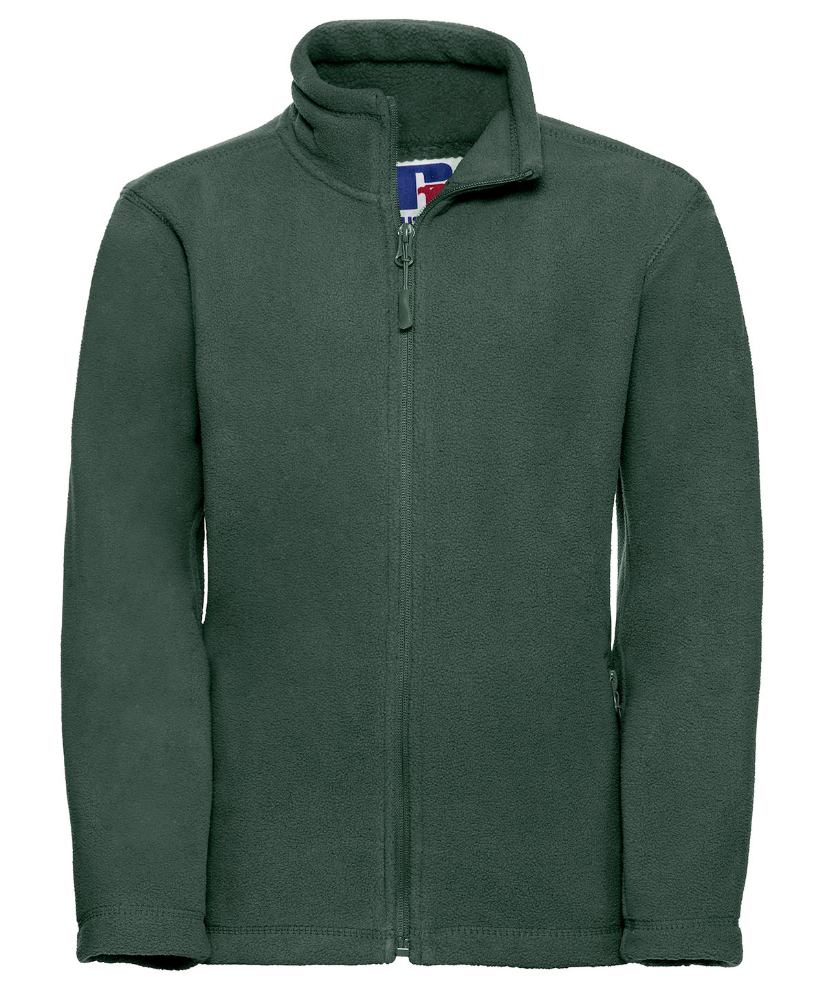 Tryck din logga på Fleece från Russell Europe - Anpassa (8700B) Outdoorfleece med full dragkedja för barn i färgen Djup grön för företag, föreningar och privatpersoner