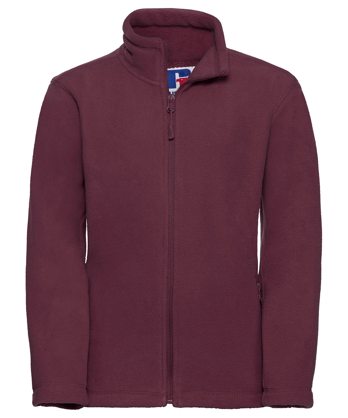 Tryck din logga på Fleece från Russell Europe - Anpassa (8700B) Outdoorfleece med full dragkedja för barn i färgen Burgundy för företag, föreningar och privatpersoner