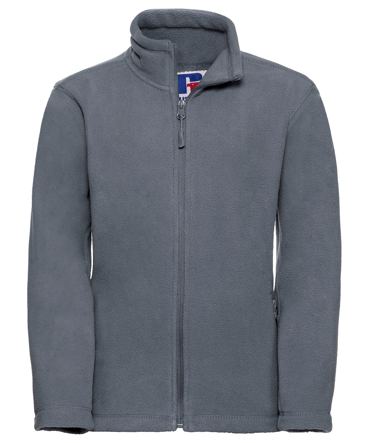 Tryck din logga på Fleece från Russell Europe - Anpassa (8700B) Outdoorfleece med full dragkedja för barn i färgen Mörkgrå för företag, föreningar och privatpersoner