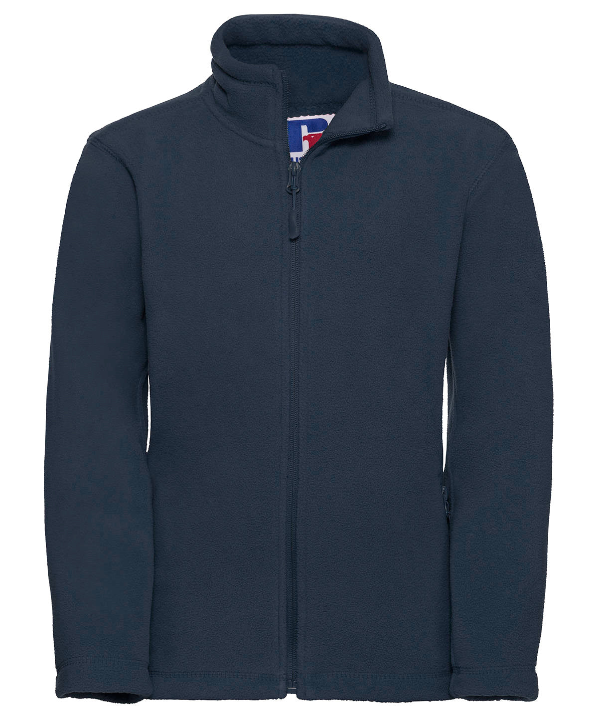 Tryck din logga på Fleece från Russell Europe - Anpassa (8700B) Outdoorfleece med full dragkedja för barn i färgen Marinblå för företag, föreningar och privatpersoner