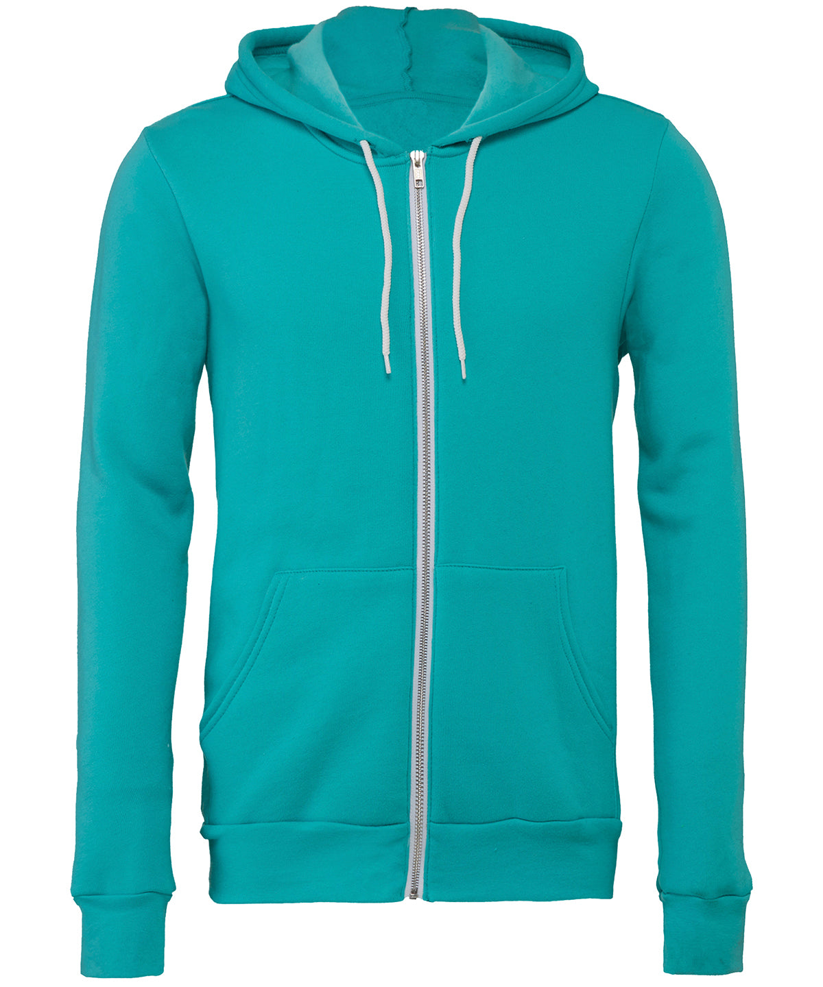 Tryck din logga på Hoodies från Bella Canvas - Anpassa (2BE106) Luvtröja med dragkedja i polycottonfleece för unisex i färgen Teal för företag, föreningar och privatpersoner