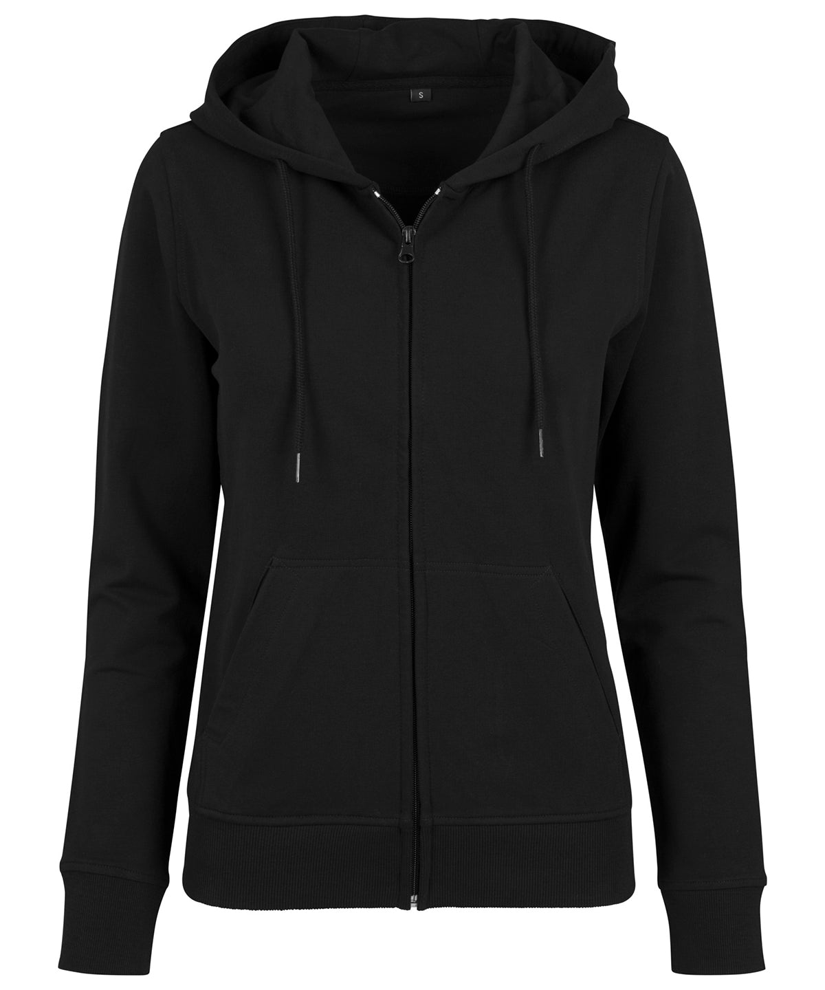 Tryck din logga på Hoodies från Build Your Brand - Anpassa (BY069) Luvtröja med dragkedja i frotté för damer i färgen Svart för företag, föreningar och privatpersoner