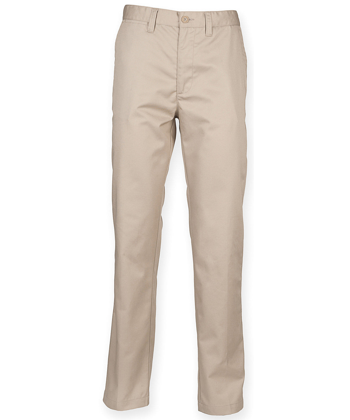 Tryck din logga på Chinos från Henbury - Anpassa (HB640) 65/35 chino-byxa med platt front i färgen Naturligt för företag, föreningar och privatpersoner