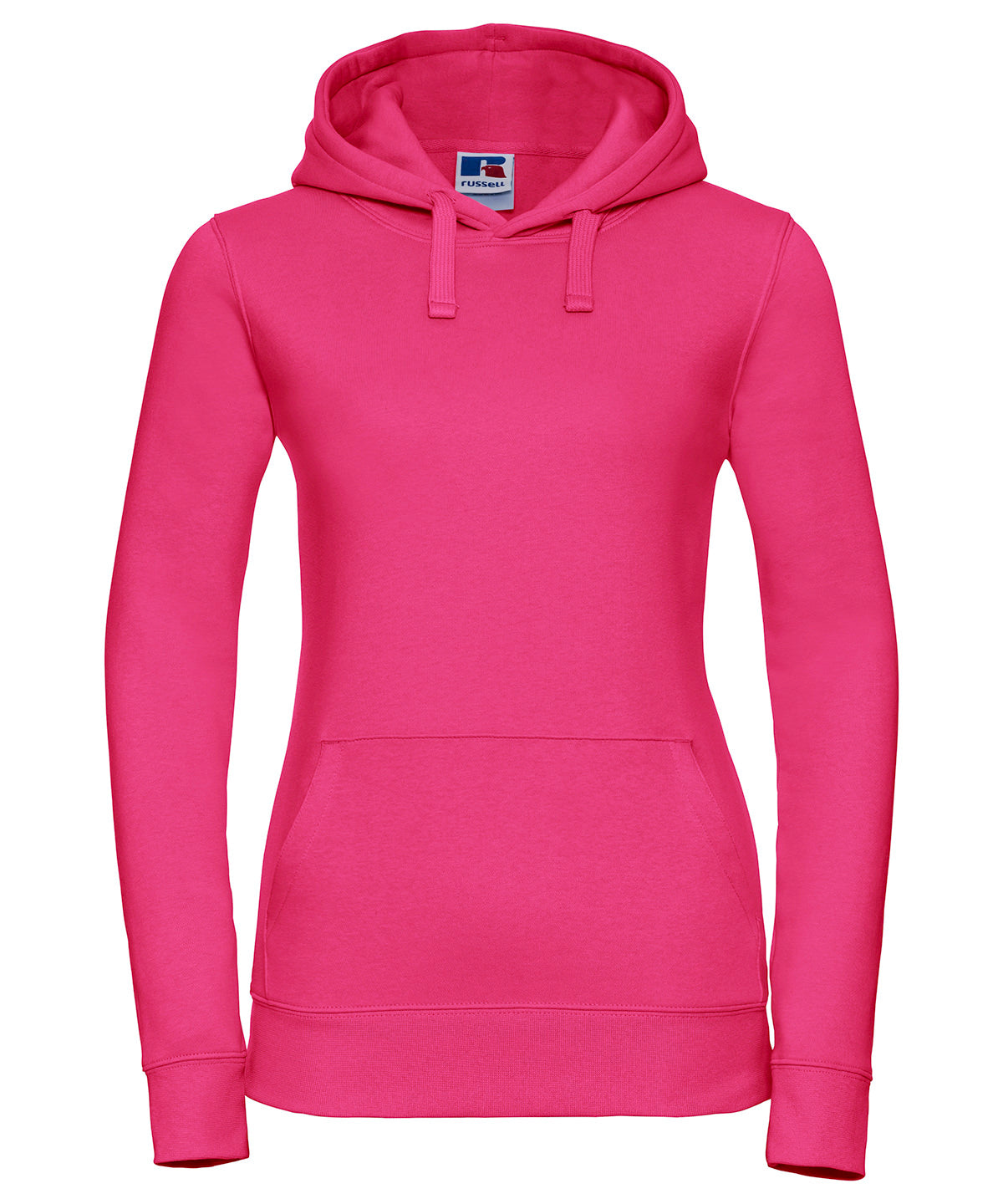 Tryck din logga på Hoodies från Russell Europe - Anpassa (J265F) Äkta sweatshirt med huva för damer i färgen Fuchsia för företag, föreningar och privatpersoner