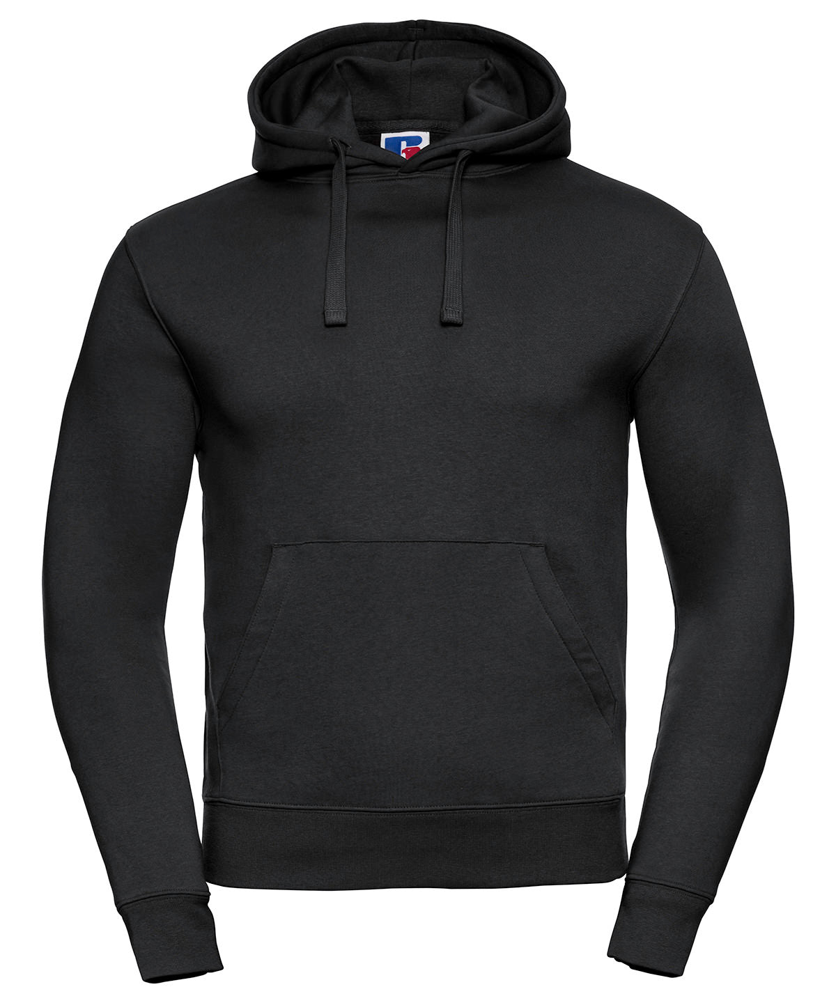 Tryck din logga på Hoodies från Russell Europe - Anpassa (J265M) Autentisk sweatshirt med huva i färgen Svart för företag, föreningar och privatpersoner